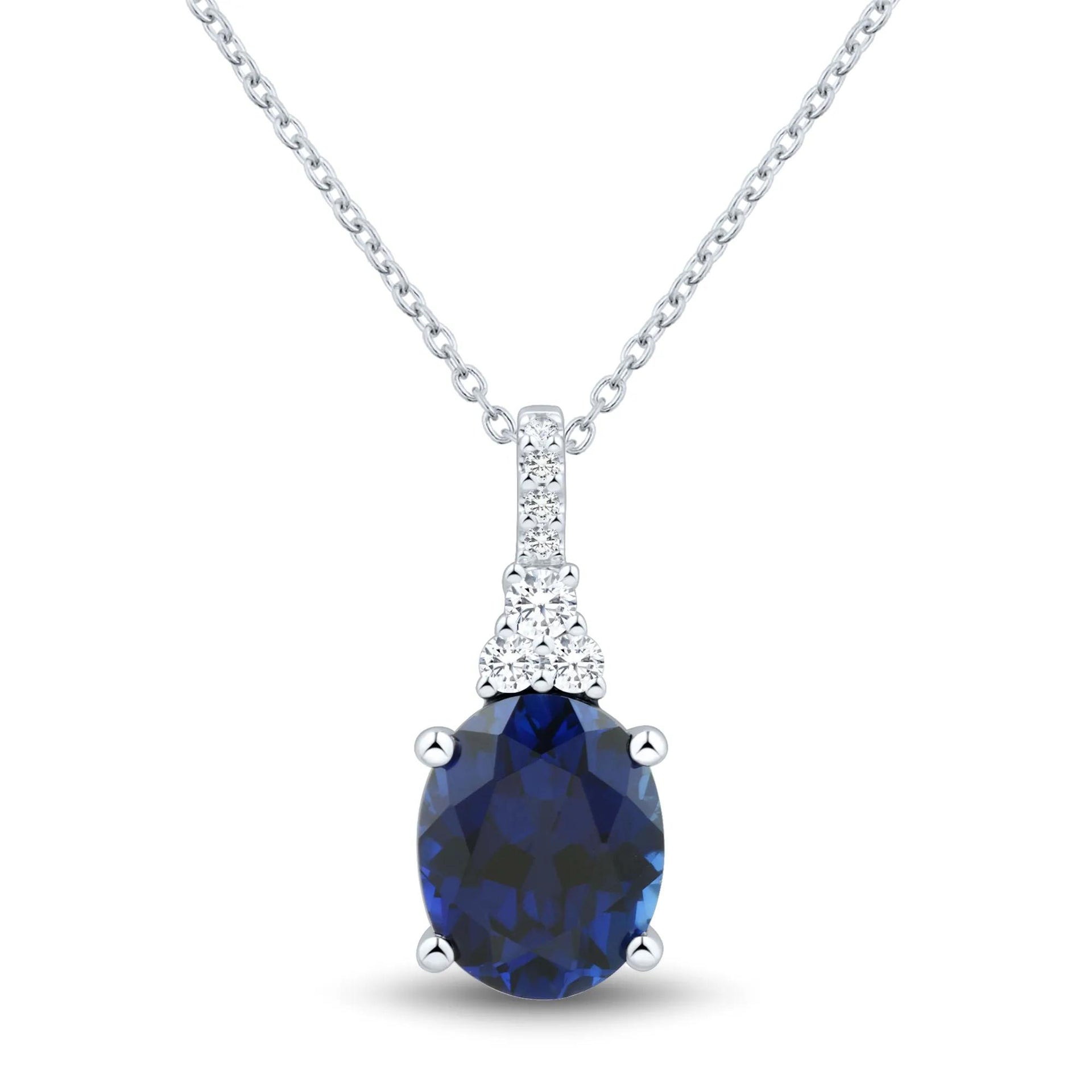 1/8 CT. Tw. Lab-Created Blue Sapphire and Lab Grown Diamond Pendant Necklace 10K White Gold Size 18"