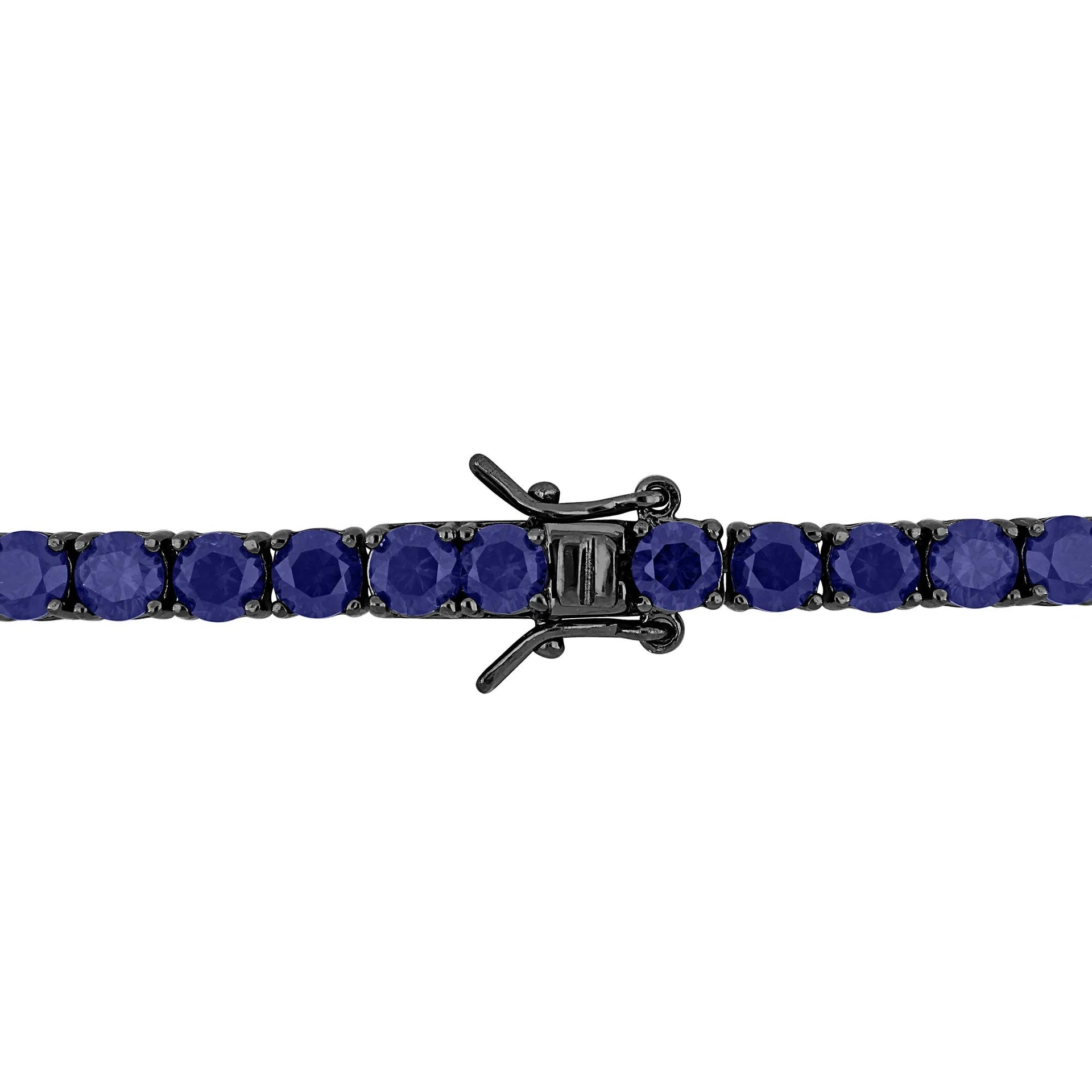 Lab-Created Blue Sapphire Bracelet .925 Sterling Silver & Black Rhodium Size 4.00mm