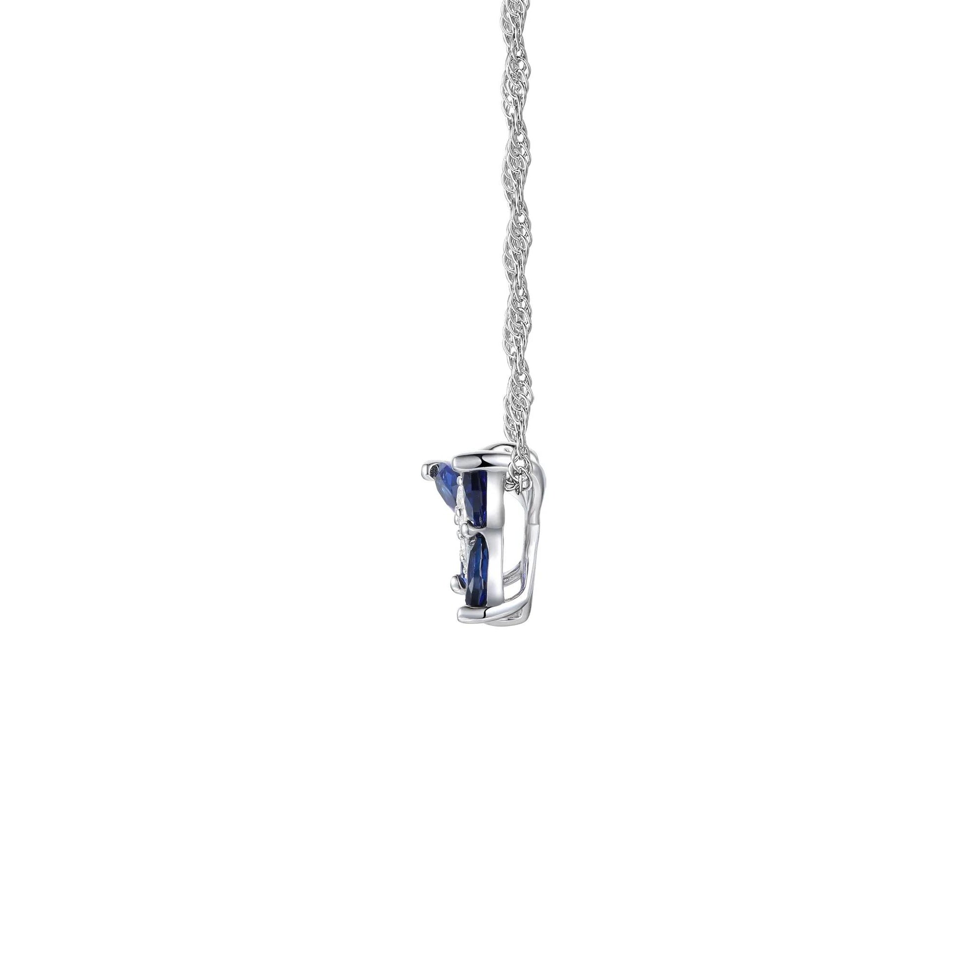Lab Created Blue Sapphire Butterfly Pendant Necklace .925 Sterling Silver White Size 18"