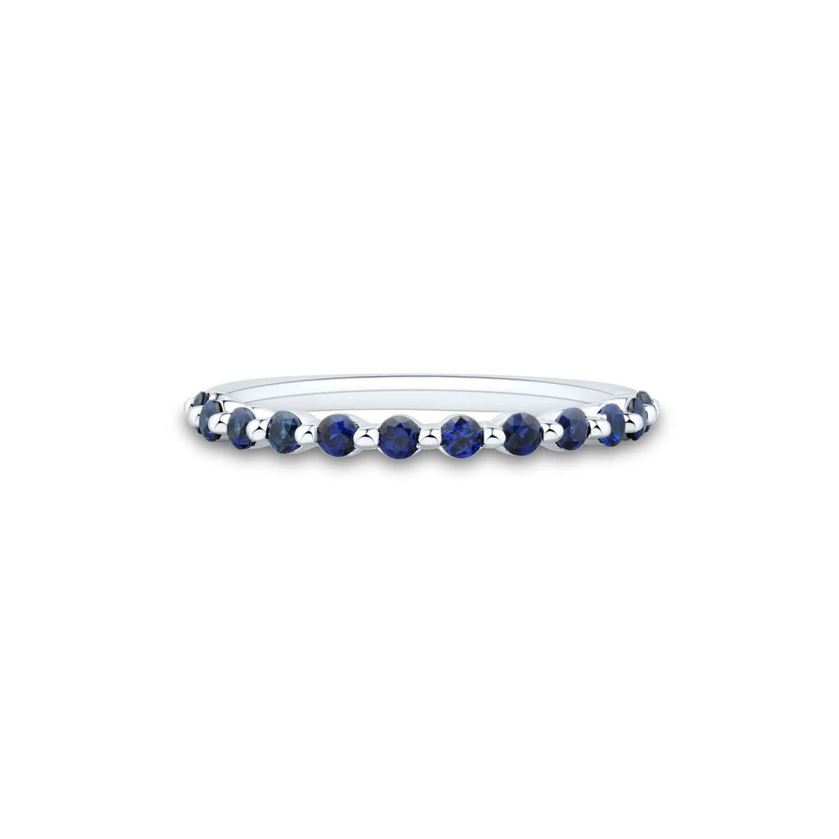 Lab Created Blue Sapphire Stack Band Ring .925 Sterling Silver White Size 6.5 1mm