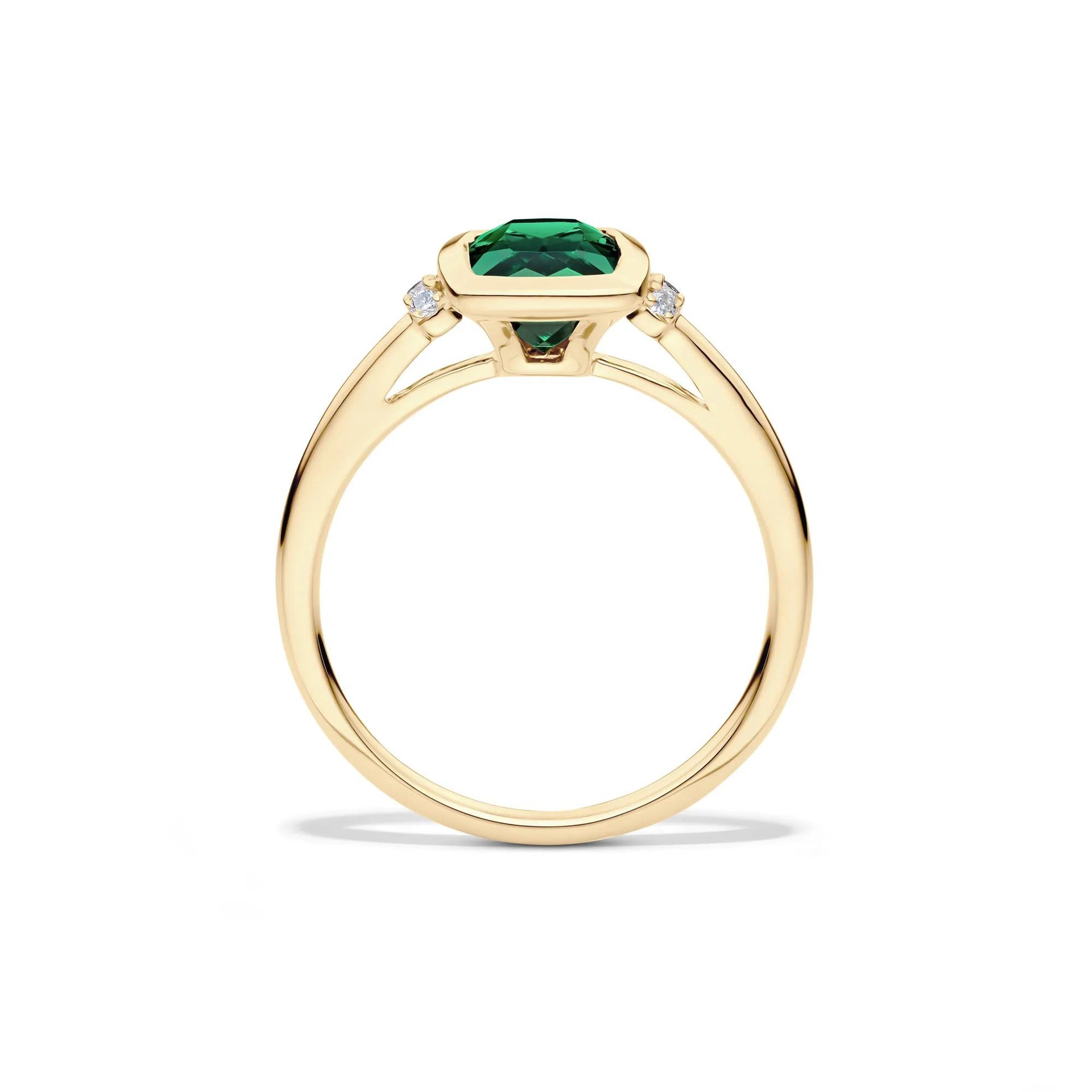Lab-Created Emerald and Diamond Accent Ring 10K Yellow Gold Round Brilliant Cut Size 5 1mm