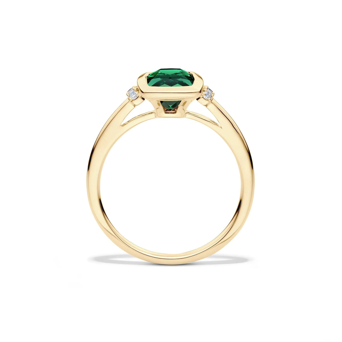 Lab-Created Emerald and Diamond Accent Ring 10K Yellow Gold Round Brilliant Cut Size 6 1mm