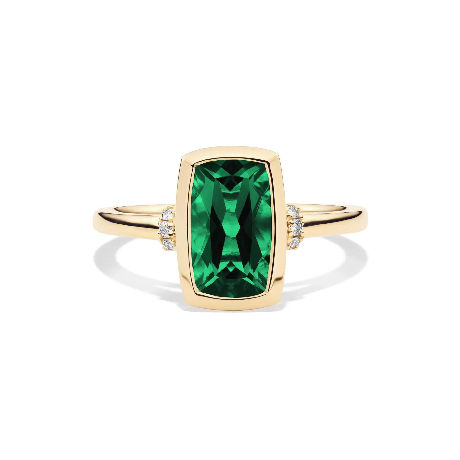 Lab-Created Emerald and Diamond Accent Ring 10K Yellow Gold Round Brilliant Cut Size 5 1mm