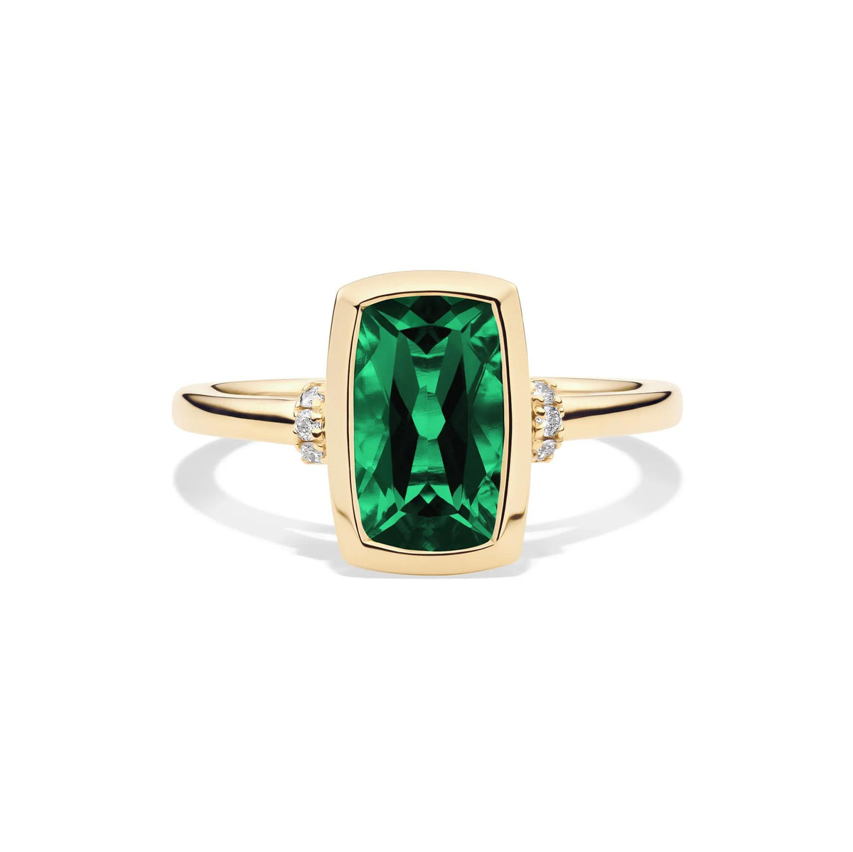 Lab-Created Emerald and Diamond Accent Ring 10K Yellow Gold Round Brilliant Cut Size 6 1mm