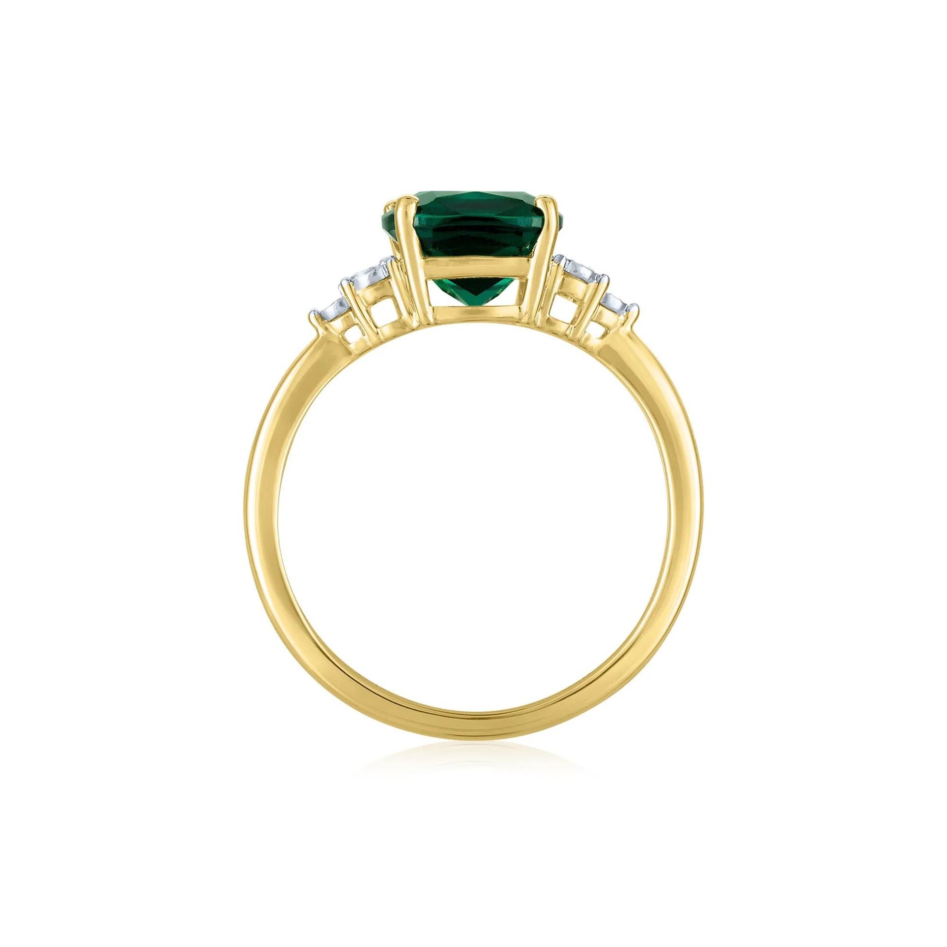 Lab-Created Emerald and Diamond Accent Ring 10K Yellow Gold Round Brilliant Cut Size 8.5 1mm