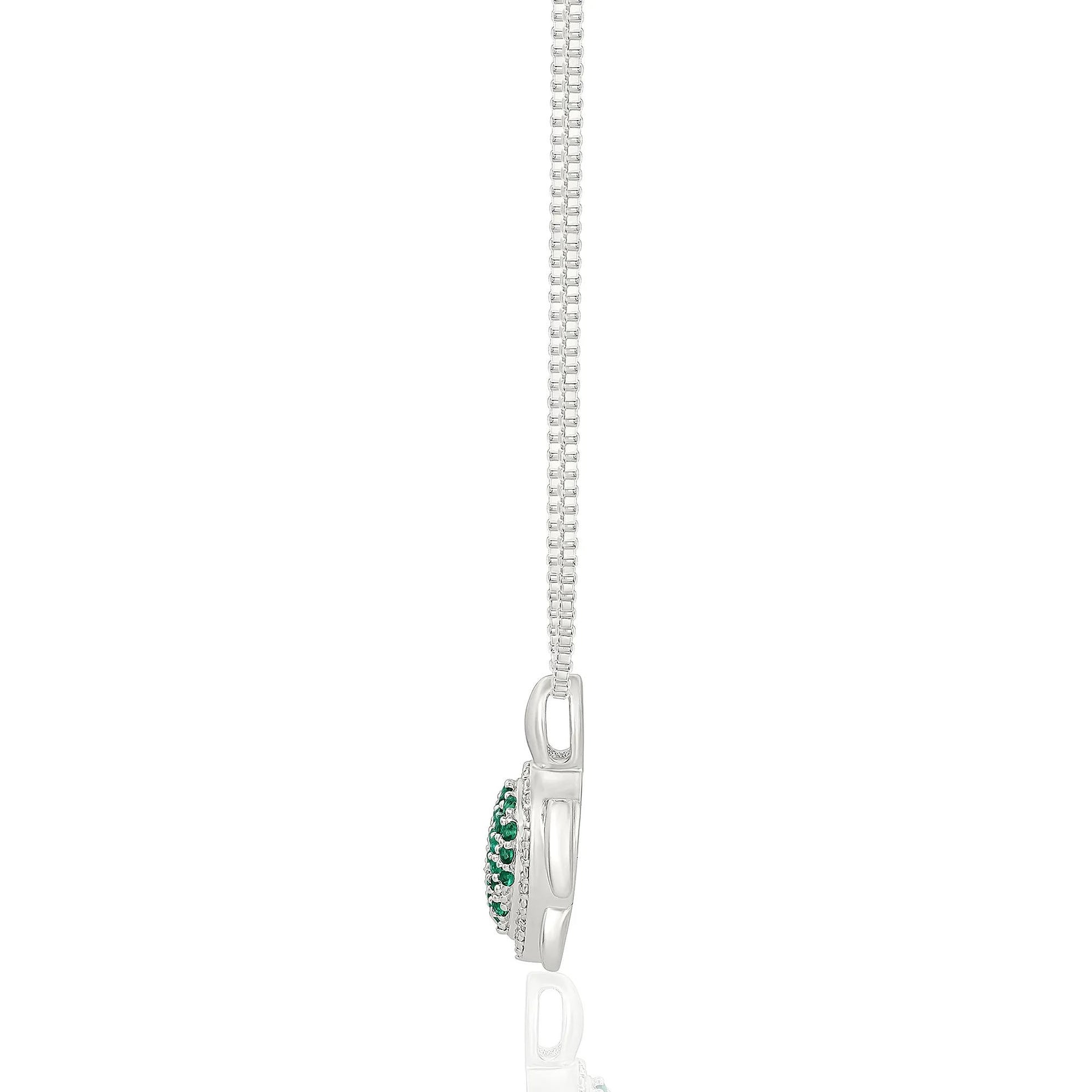 Lab-Created Emerald and Diamond Accent Turtle Pendant Necklace .925 Sterling Silver White Size 18"