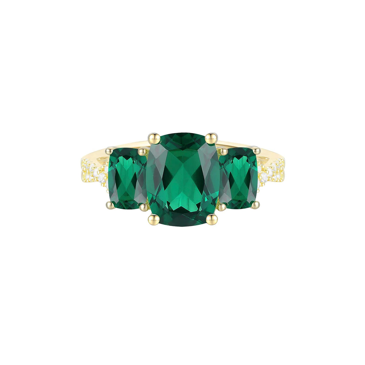 1/10 CT. Tw. Lab-Created Emerald & Diamond Three-Stone Ring 10K Yellow Gold Size 8 1mm