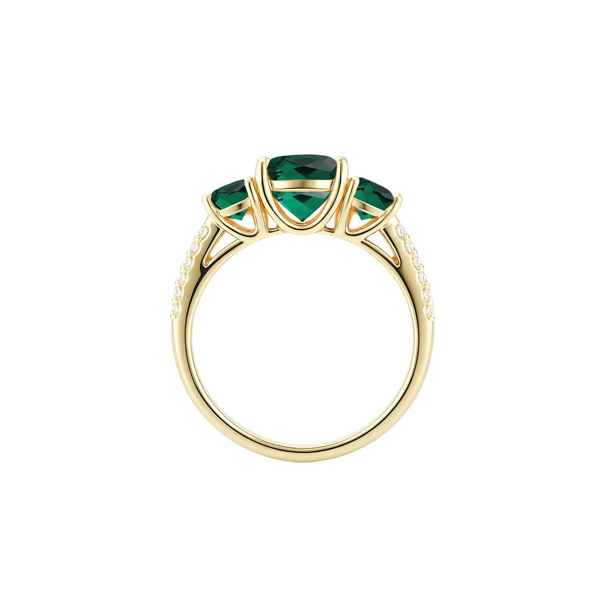1/10 CT. Tw. Lab-Created Emerald & Diamond Three-Stone Ring 10K Yellow Gold Size 8 1mm