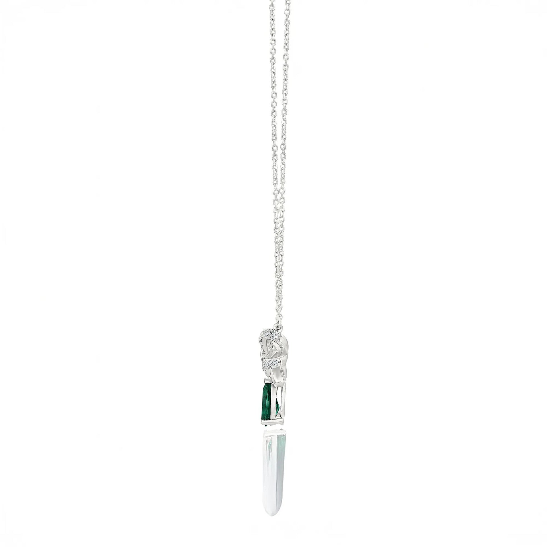 Lab-Created Emerald & Lab-Created White Sapphire Bow Pendant Necklace .925 Sterling Silver Size 18"
