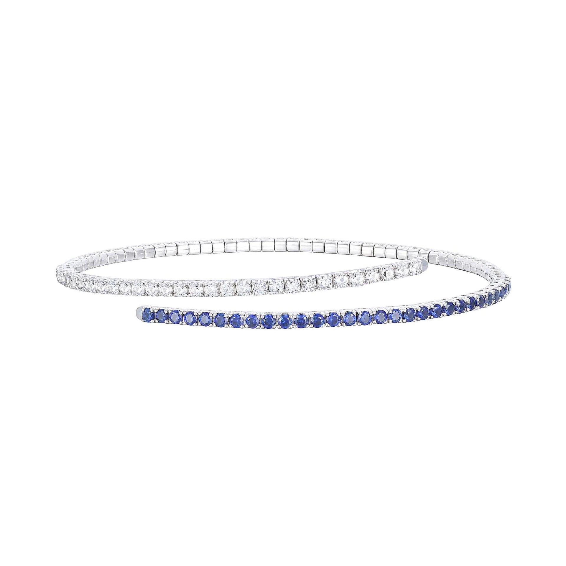 Lab-Created Blue Sapphire and Lab-Created White Sapphire Flexible Bangle .925 Sterling .925 Sterling Silver Bracelet Size 15.50mm