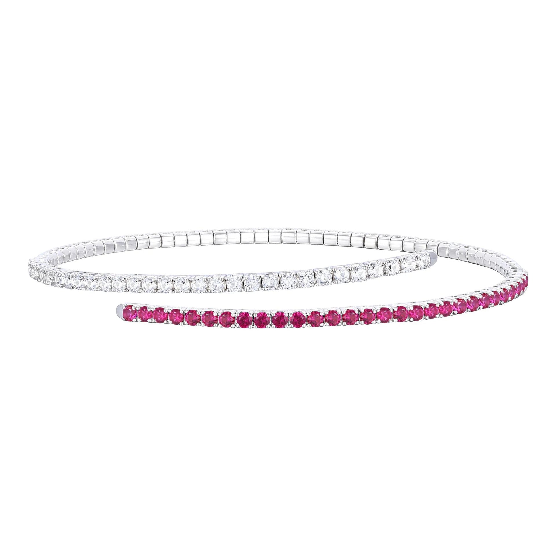 Lab-Created Ruby and Lab-Created White Sapphire Flexible Bangle .925 Sterling .925 Sterling Silver Bracelet Size 15.50mm