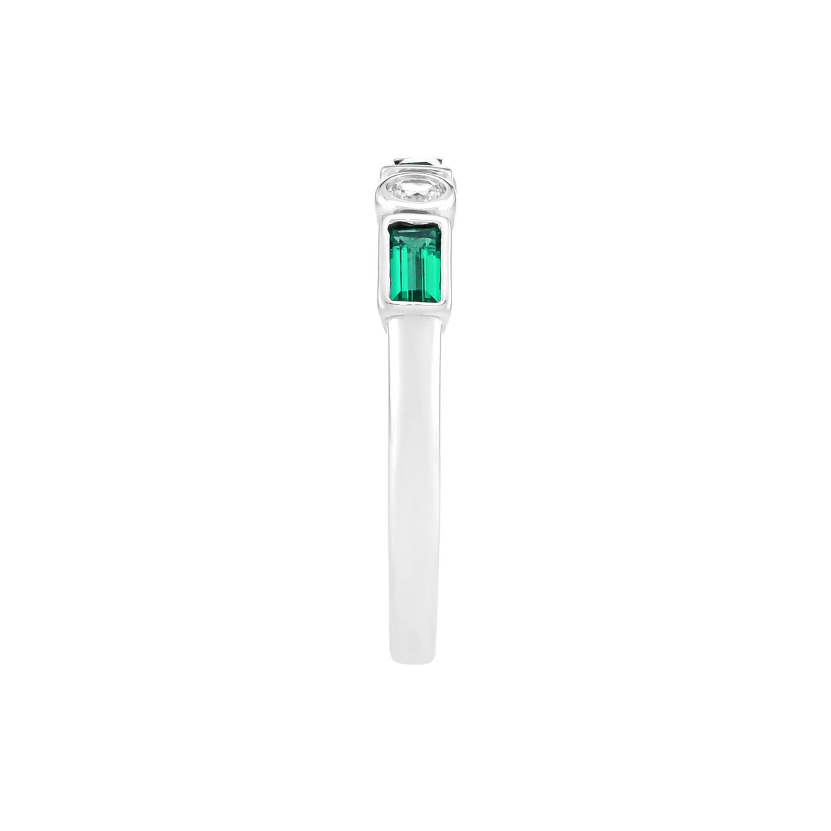 Lab-Created Emerald and Lab-Created White Sapphire Ring .925 Sterling Silver Size 6 2mm