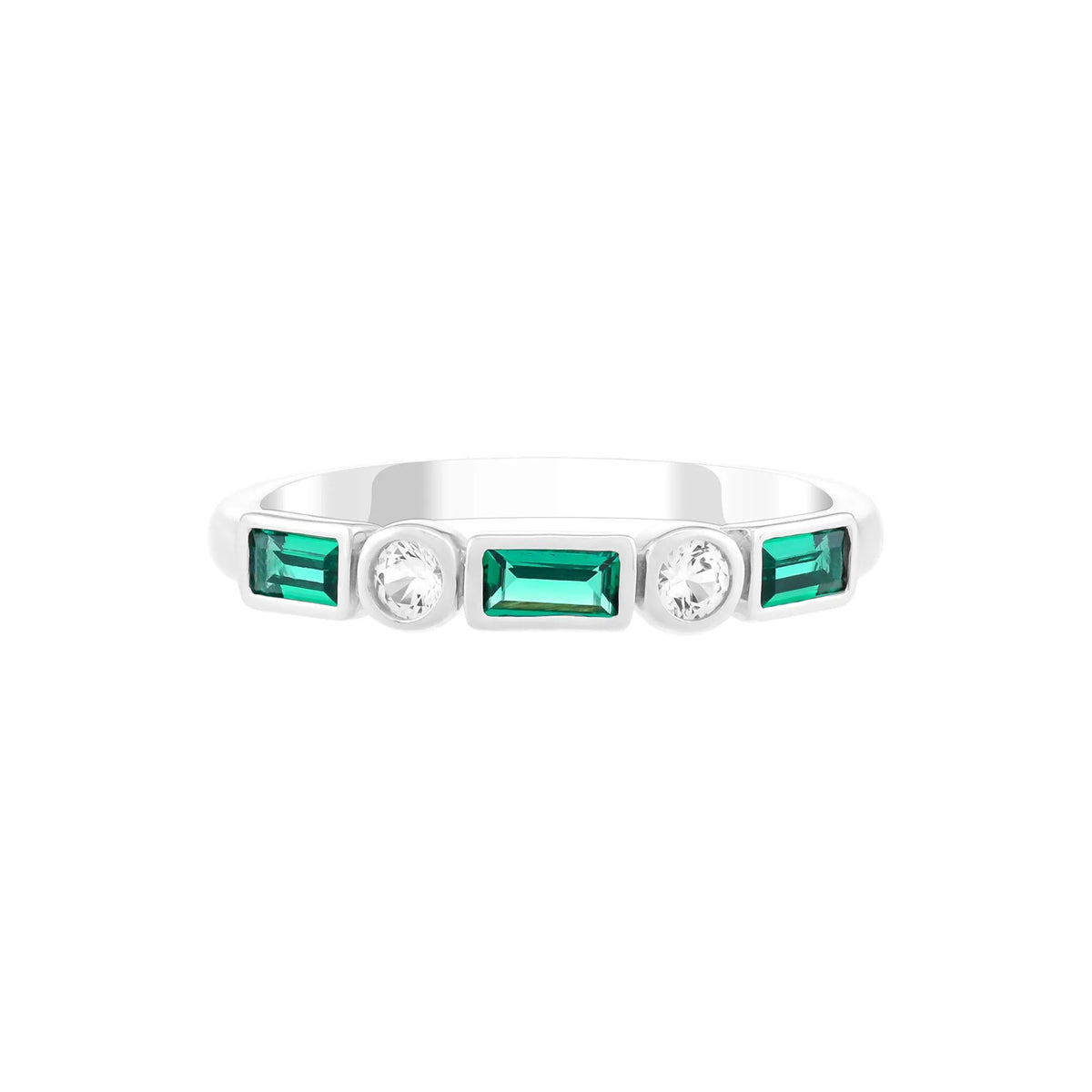 Lab-Created Emerald and Lab-Created White Sapphire Ring .925 Sterling Silver Size 7 2mm