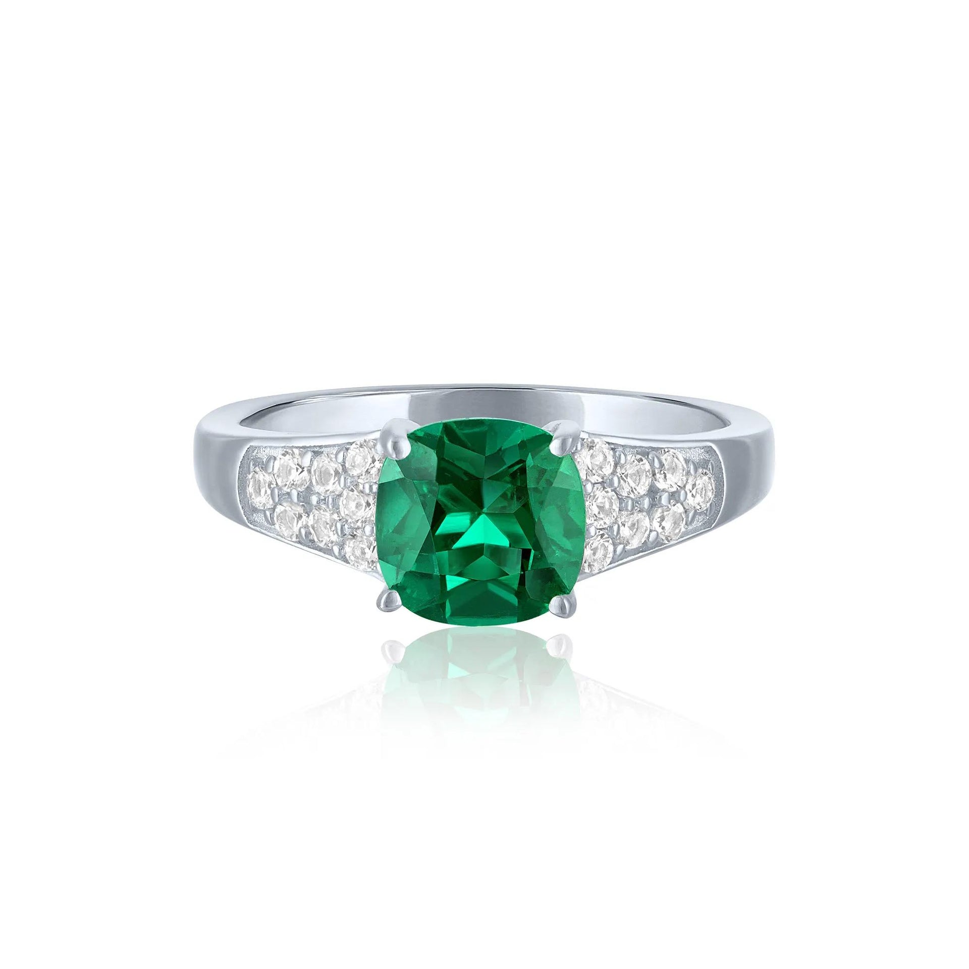 Lab-Created Emerald & Lab-Created White Sapphire Thick Band Ring .925 Sterling Silver Size 6.5 1mm