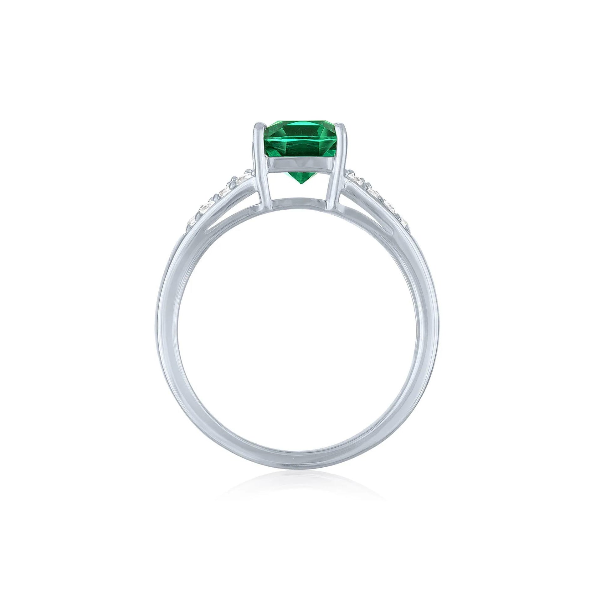 Lab-Created Emerald & Lab-Created White Sapphire Thick Band Ring .925 Sterling Silver Size 9 1mm