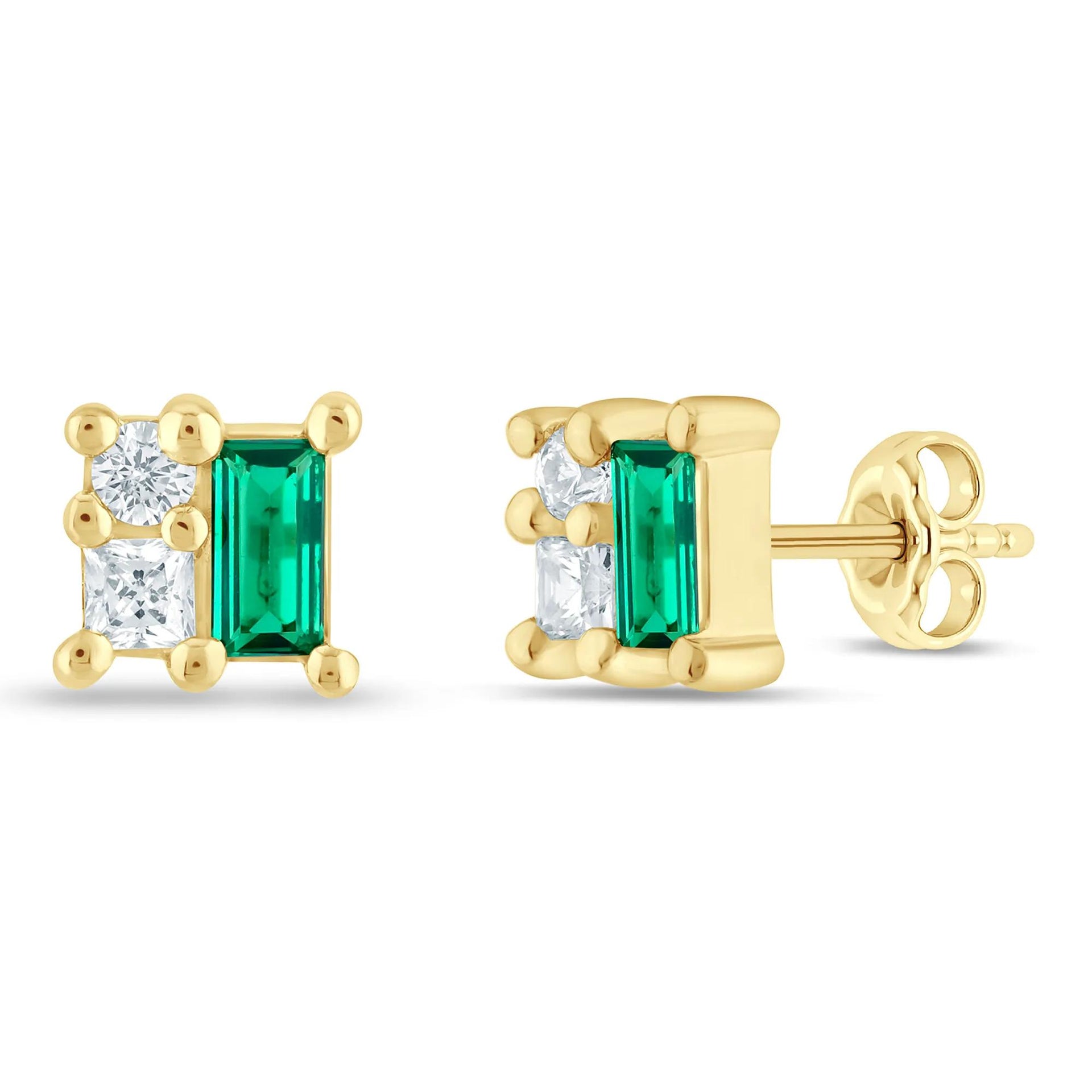 1/3 CT. Tw. Lab-Created Emerald and Lab Grown Diamond Earrings 10K White Gold Yellow Size 3.30mm