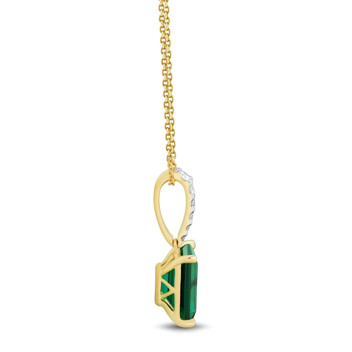 1/10 CT. Tw. Lab-Created Emerald and Lab Grown Diamond Pendant Necklace 10K Yellow Gold Size 18"