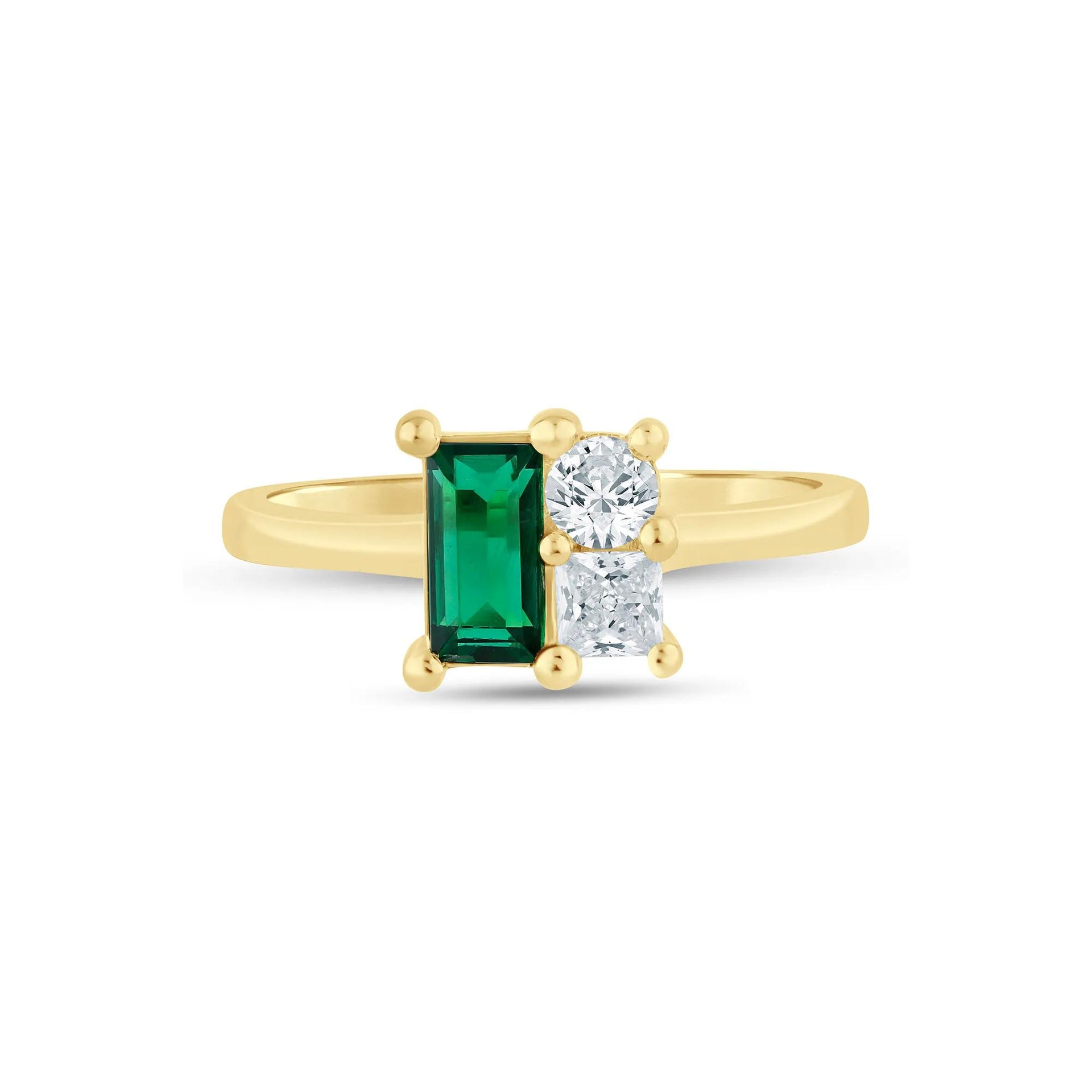 1/3 CT. Tw. Lab-Created Emerald and Lab Grown Diamond Ring 10K Yellow Gold Size 8.5 1.5mm