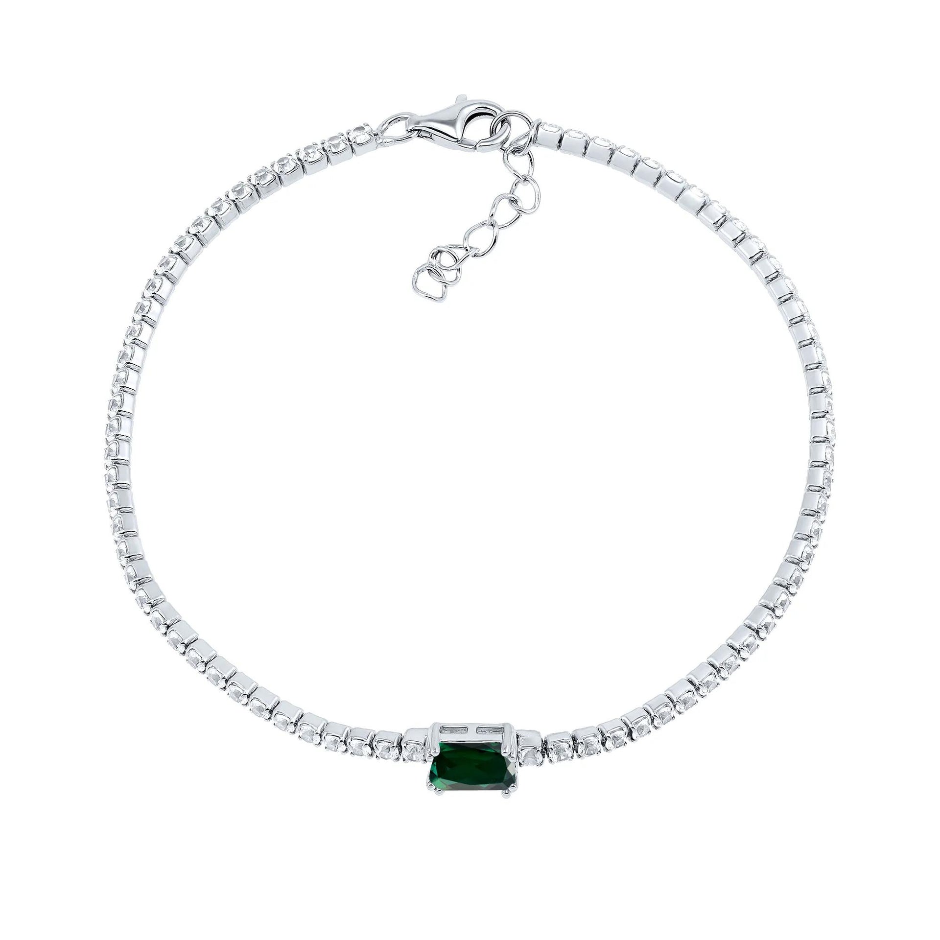 Lab-Created Emerald and White Sapphire Bracelet .925 Sterling Silver Size 7.5"