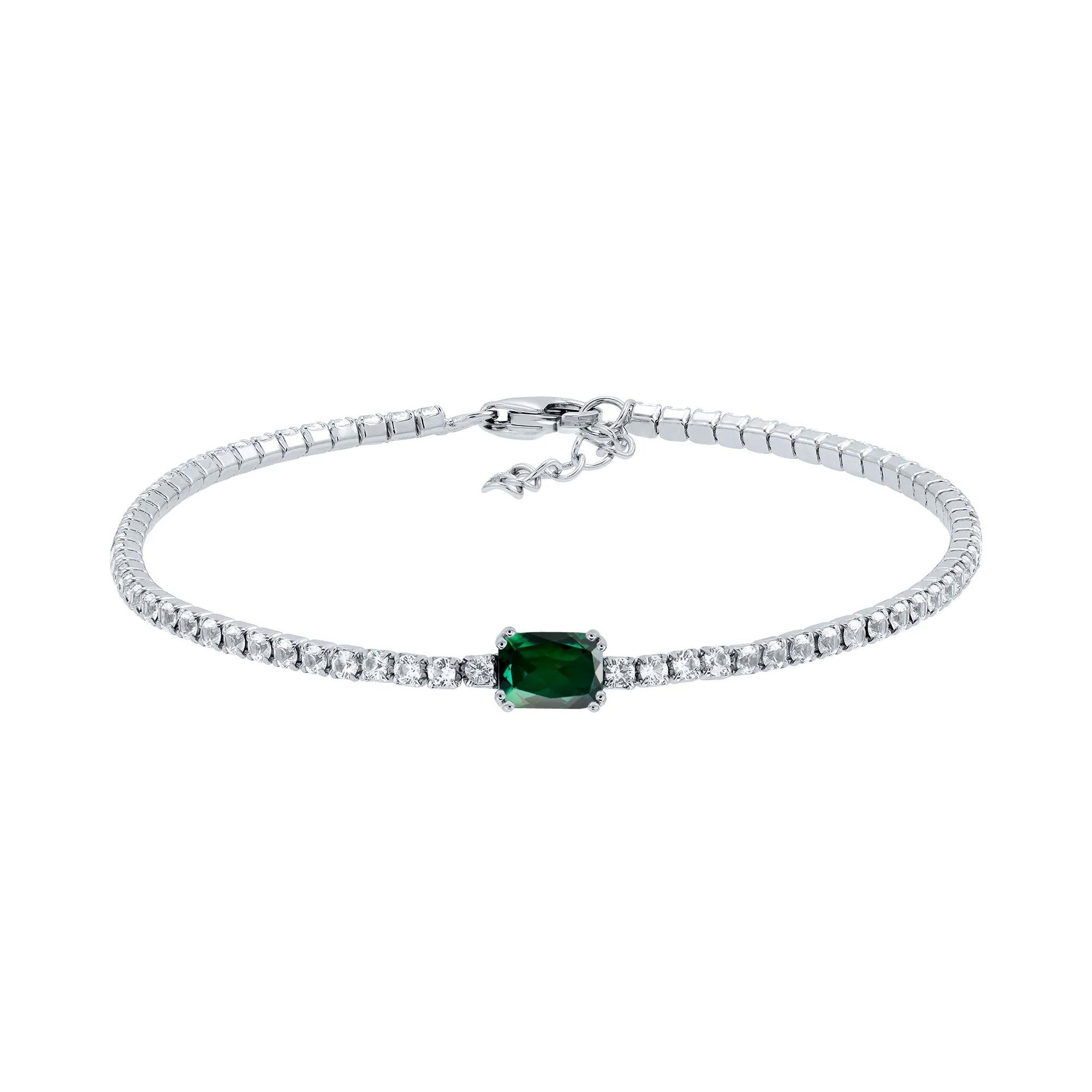 Lab-Created Emerald and White Sapphire Bracelet .925 Sterling Silver Size 7.5"