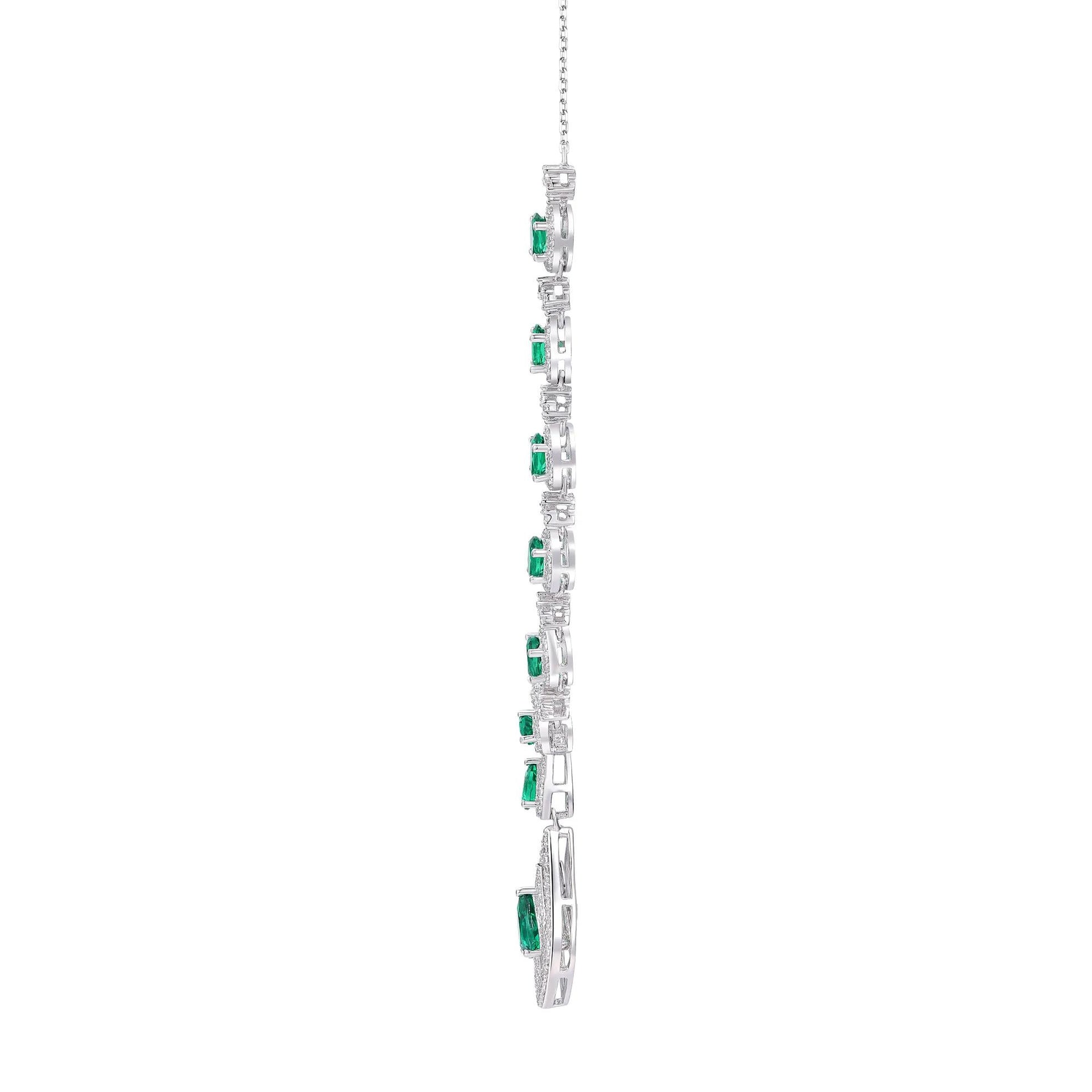 Lab Created Emerald & White Sapphire Necklace .925 Sterling Silver Size 17"