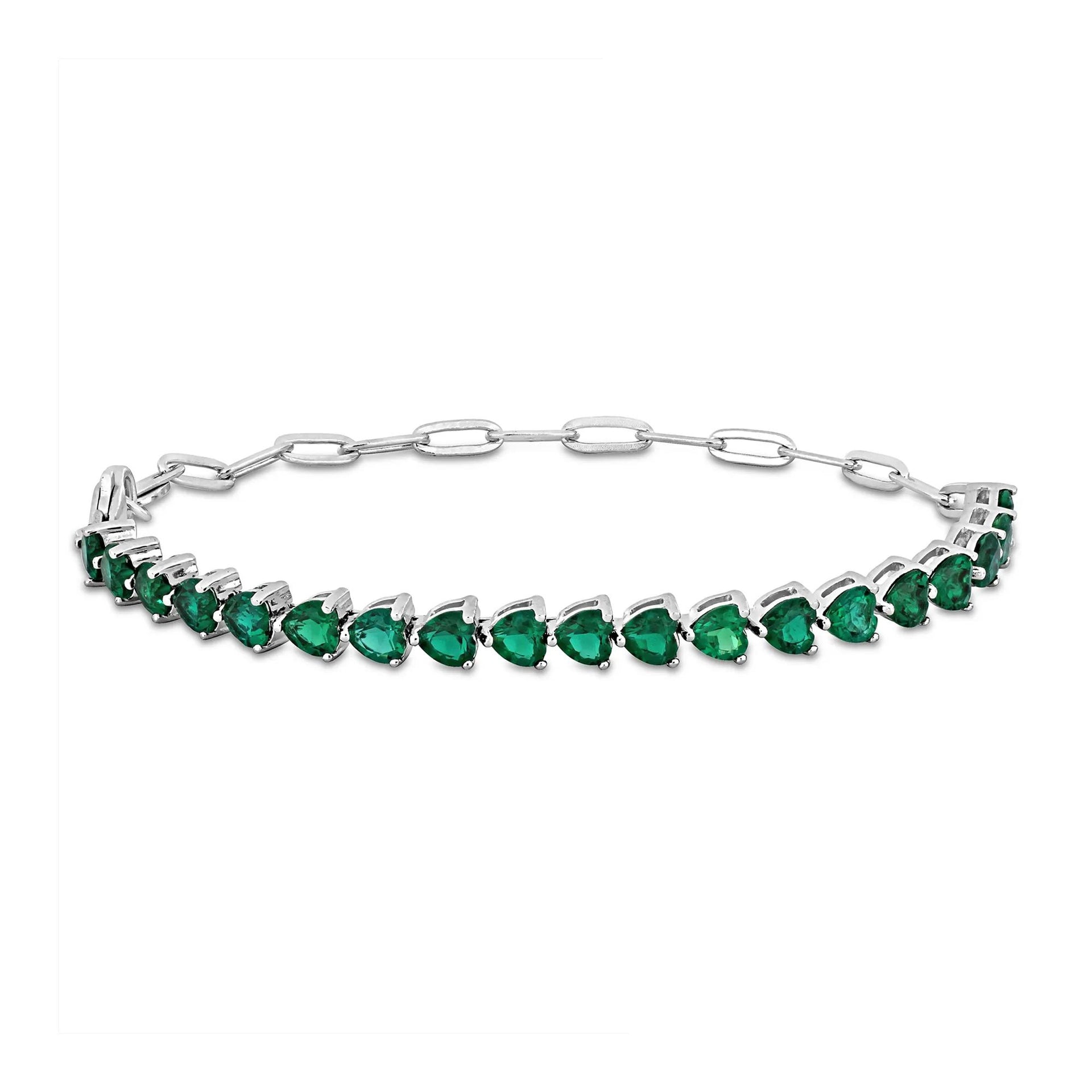 Lab-Created Emerald Tennis Bracelet .925 Sterling Silver White Size 4.50mm