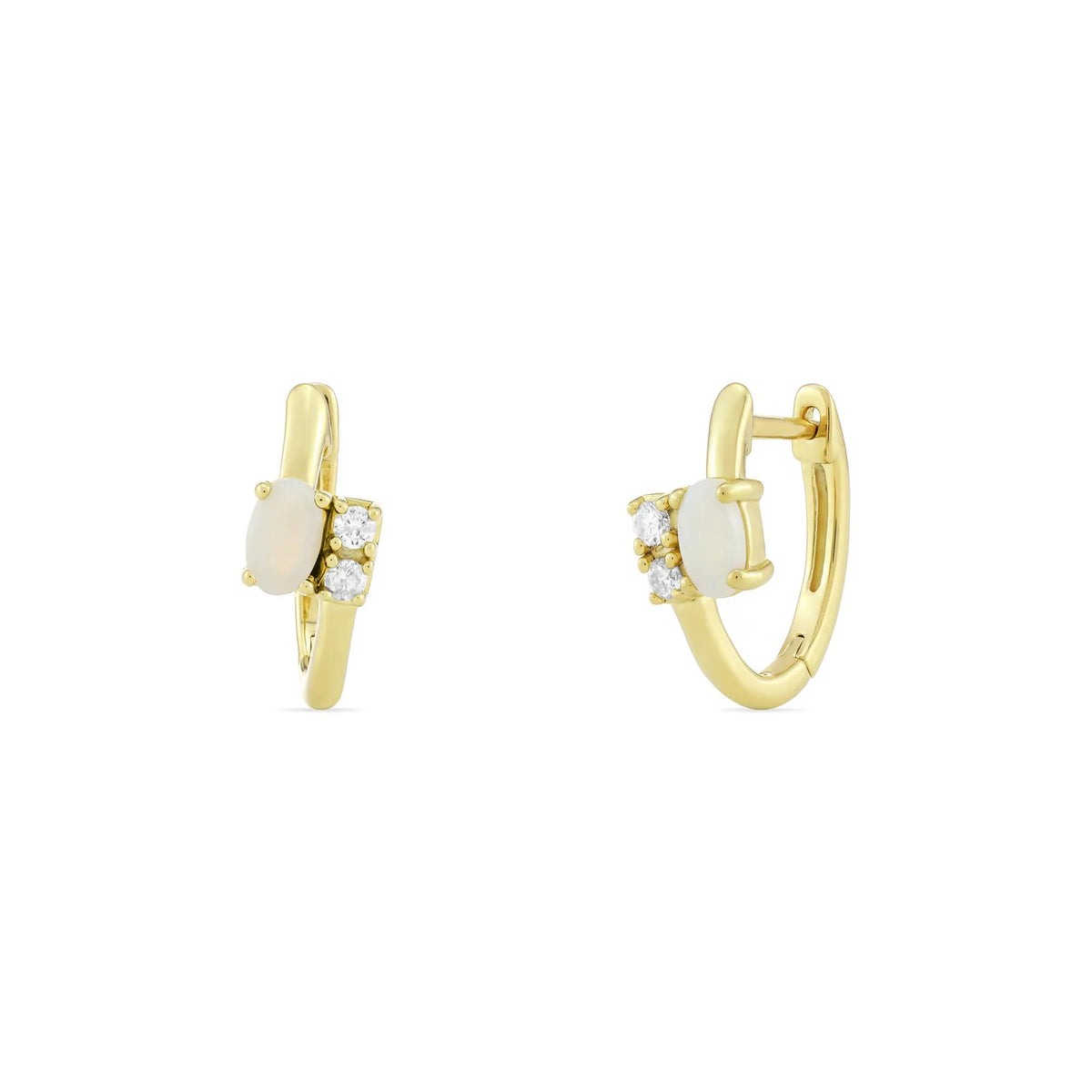 Opal and Diamond Accent Huggie Hoop Earrings 10K Yellow Gold Size 14.00mm
