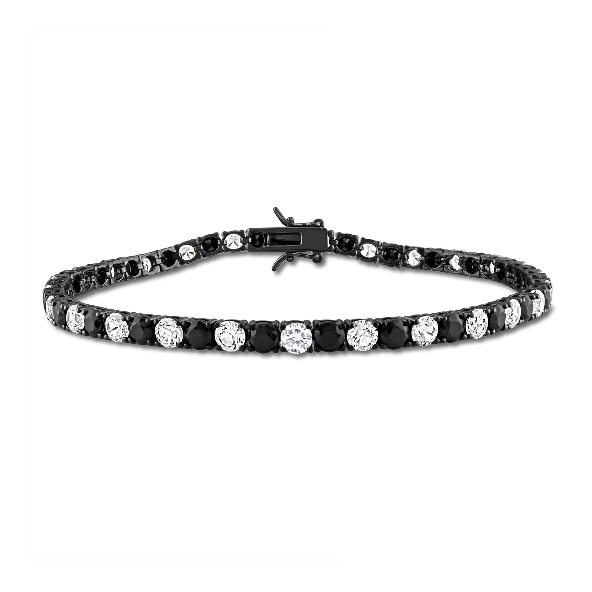 Lab-Created White Sapphire & Black Sapphire Tennis Bracelet .925 Sterling Silver & Black Rhodium Size 4.00mm