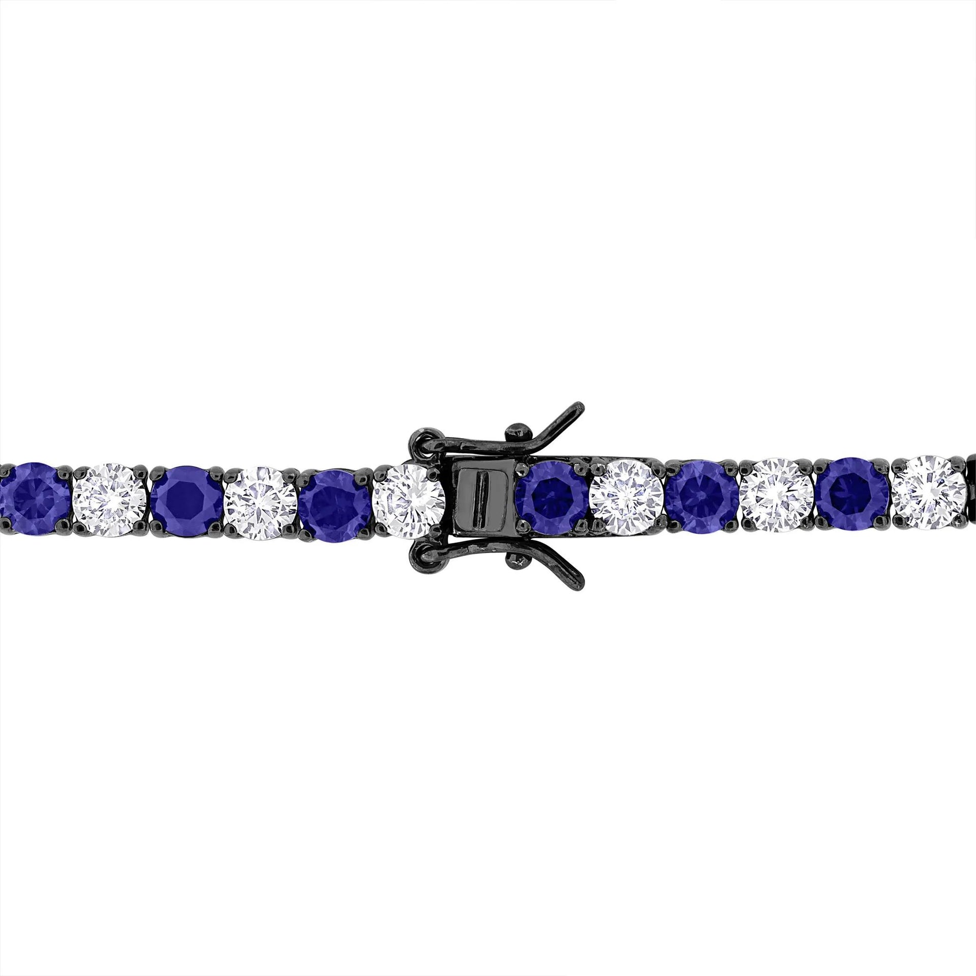 Lab-Created Blue Sapphire & Lab-Created White Sapphire Bracelet .925 Sterling Silver & Black Rhodium Size 4.00mm