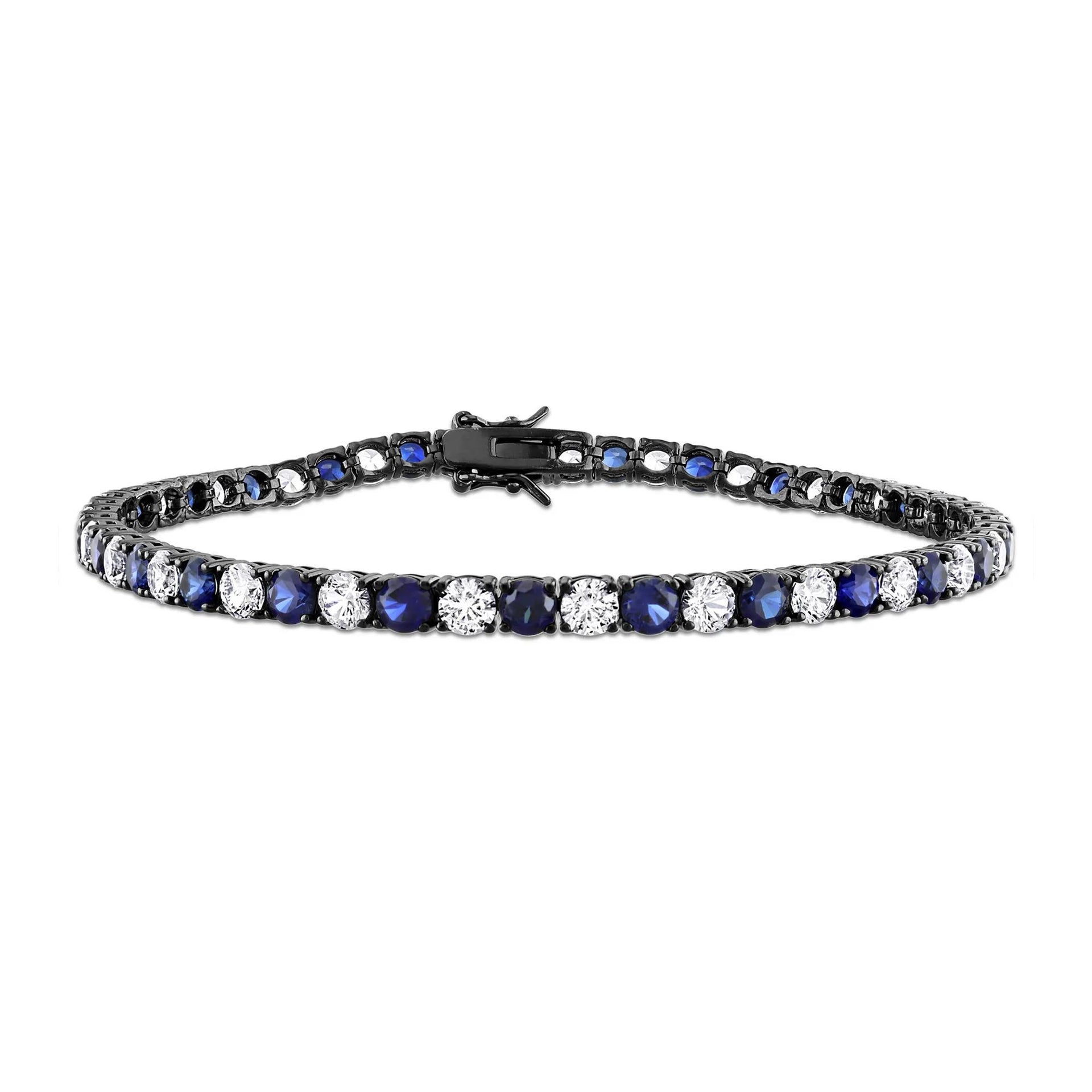 Lab-Created White Sapphire & Black Sapphire Tennis Bracelet .925 Sterling Silver & Black Rhodium Size 4.00mm