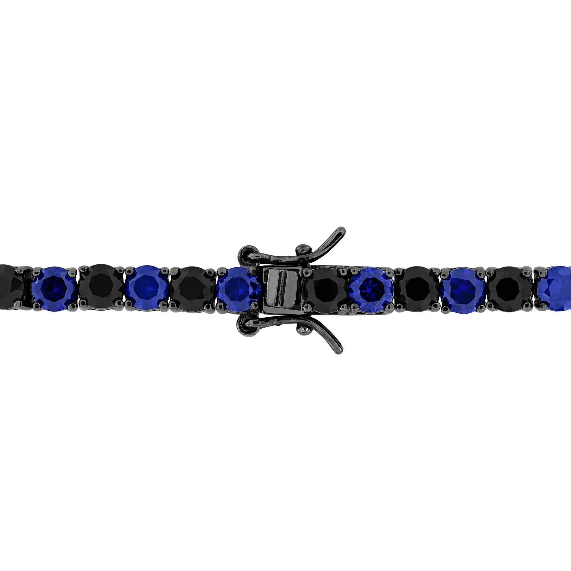 Lab-Created Black & Lab-Created Blue Sapphire Bracelet .925 Sterling Silver Size 4.00mm