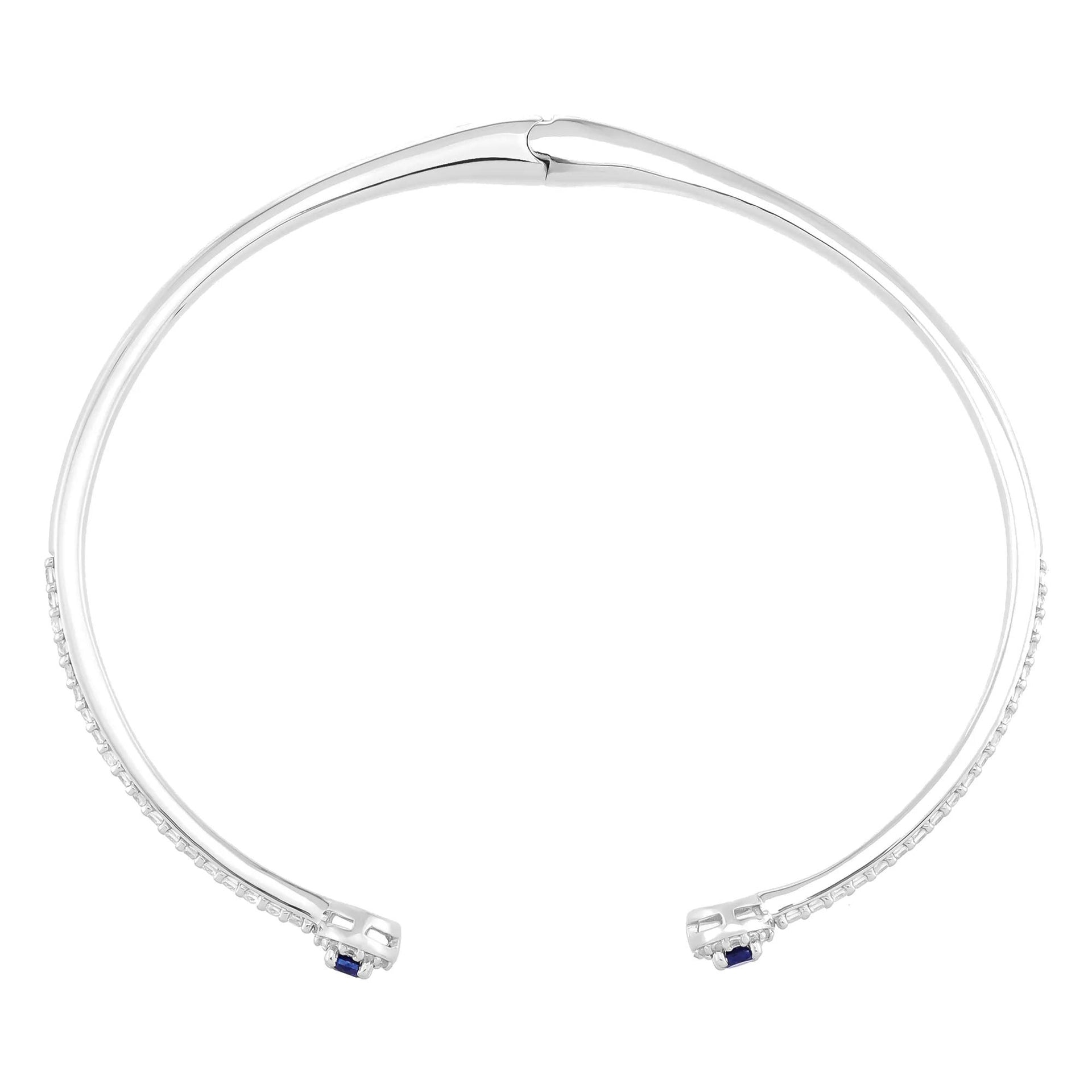 Lab-Created Blue Sapphire and Lab-Created White Sapphire Bangle Bracelet .925 Sterling Silver Size 67.00mm