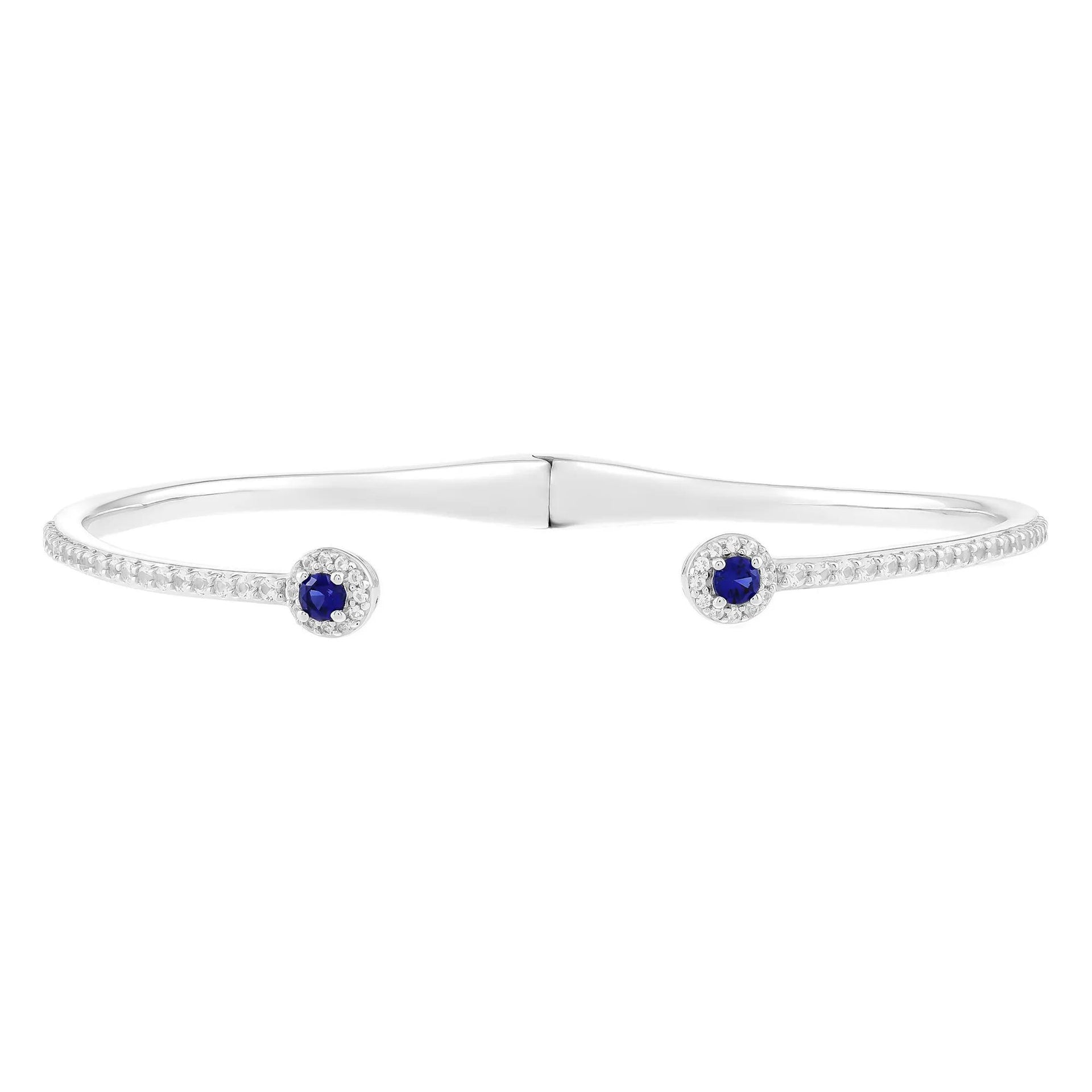 Lab-Created Blue Sapphire and Lab-Created White Sapphire Bangle Bracelet .925 Sterling Silver Size 67.00mm