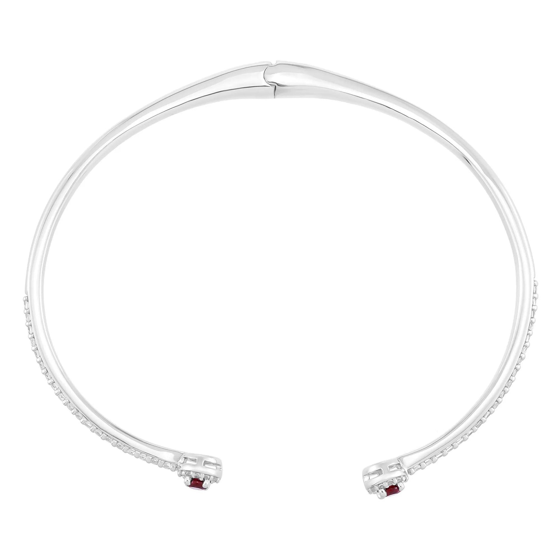 Lab-Created Ruby and Lab-Created White Sapphire Bangle Bracelet .925 Sterling Silver Size 67.00mm