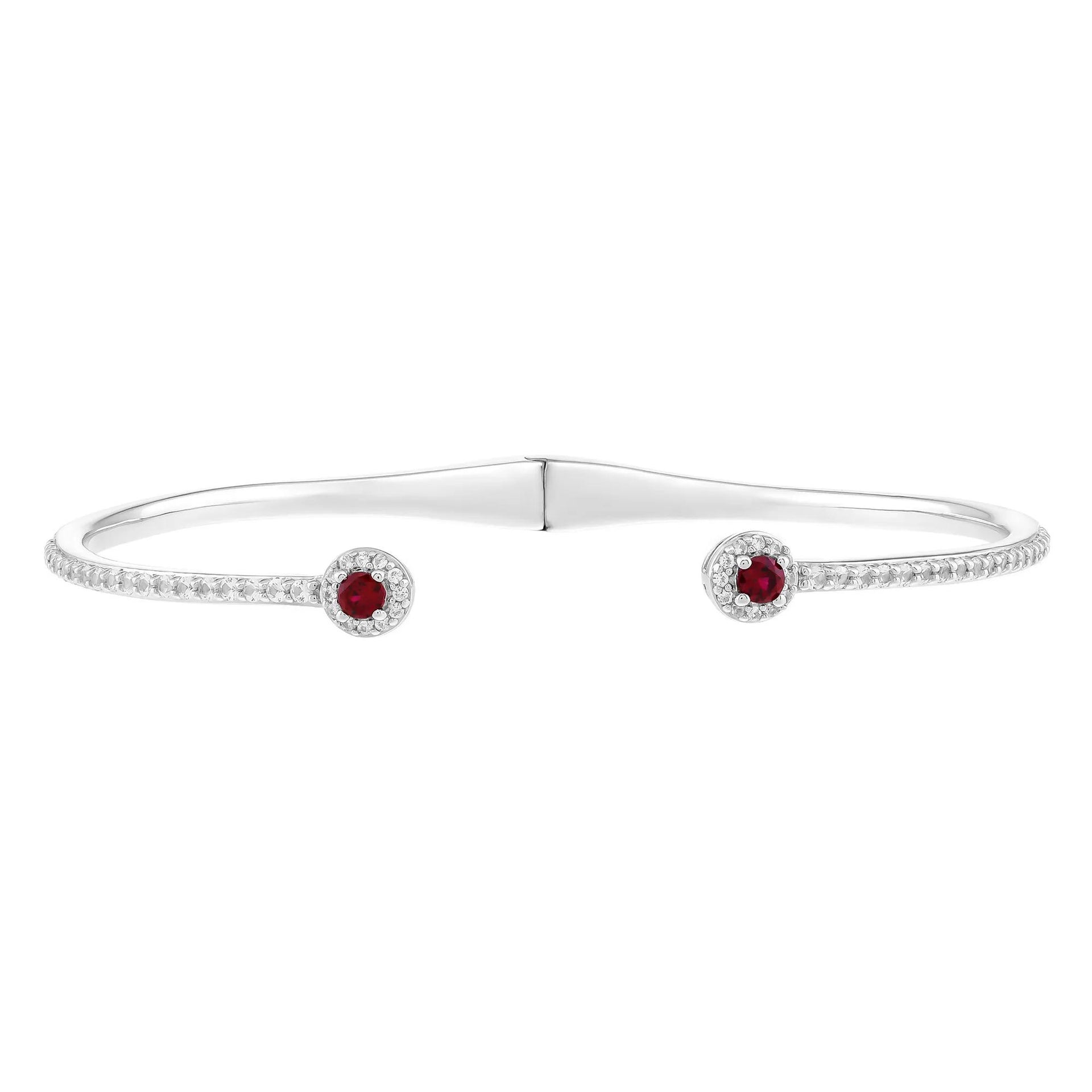 Lab-Created Ruby and Lab-Created White Sapphire Bangle Bracelet .925 Sterling Silver Size 67.00mm