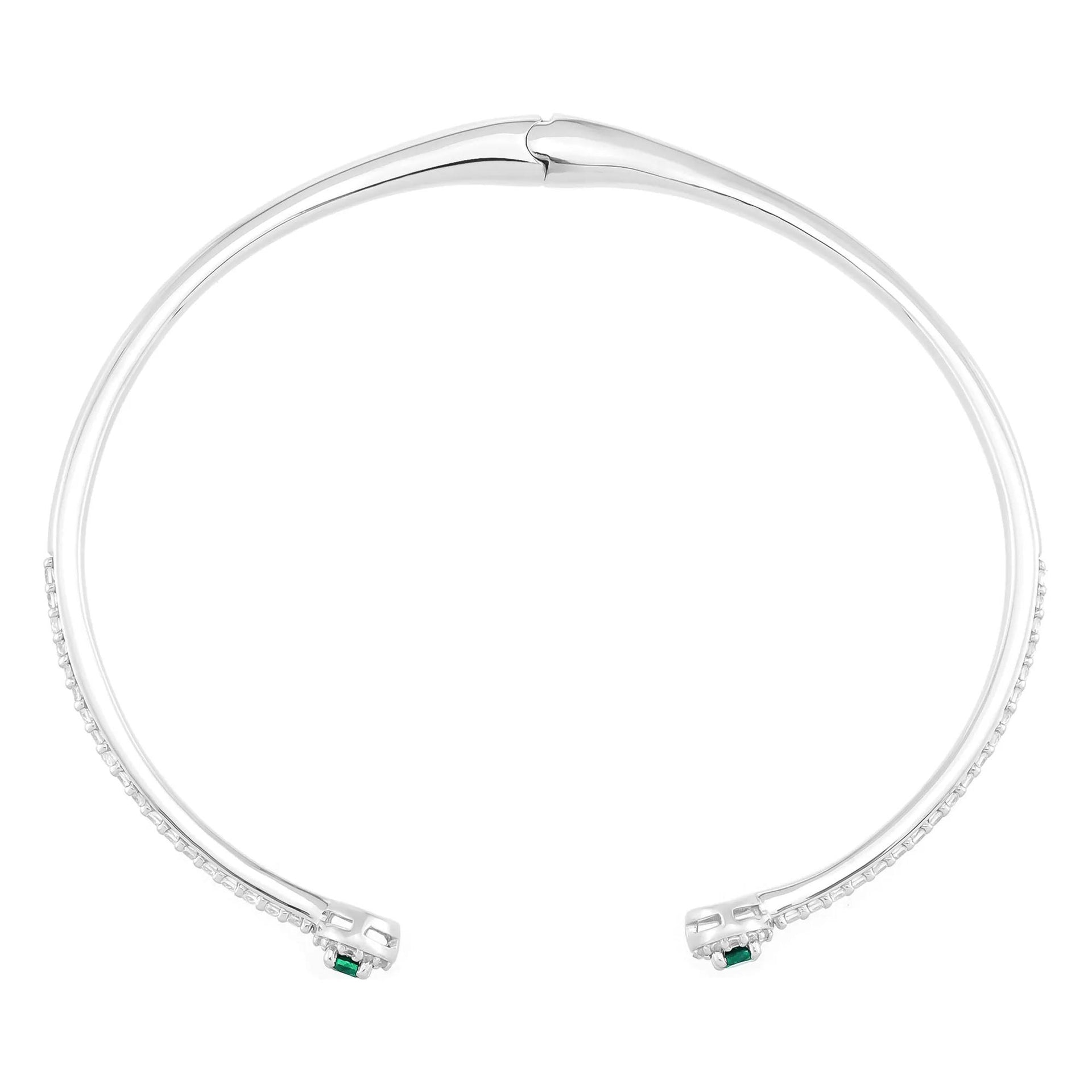 Lab-Created Emerald and Lab-Created White Sapphire Bangle Bracelet .925 Sterling Silver Size 67.00mm