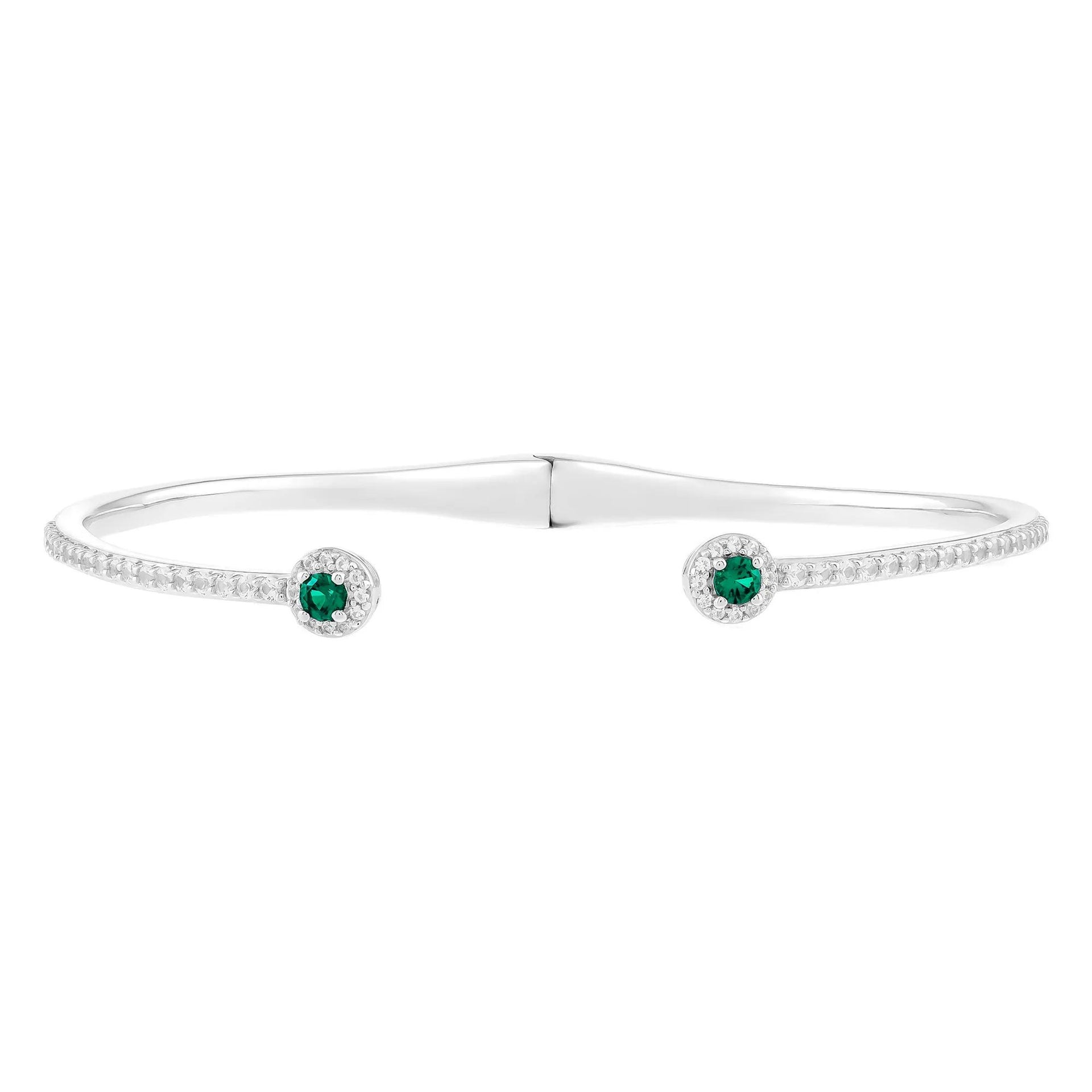 Lab-Created Emerald and Lab-Created White Sapphire Bangle Bracelet .925 Sterling Silver Size 67.00mm
