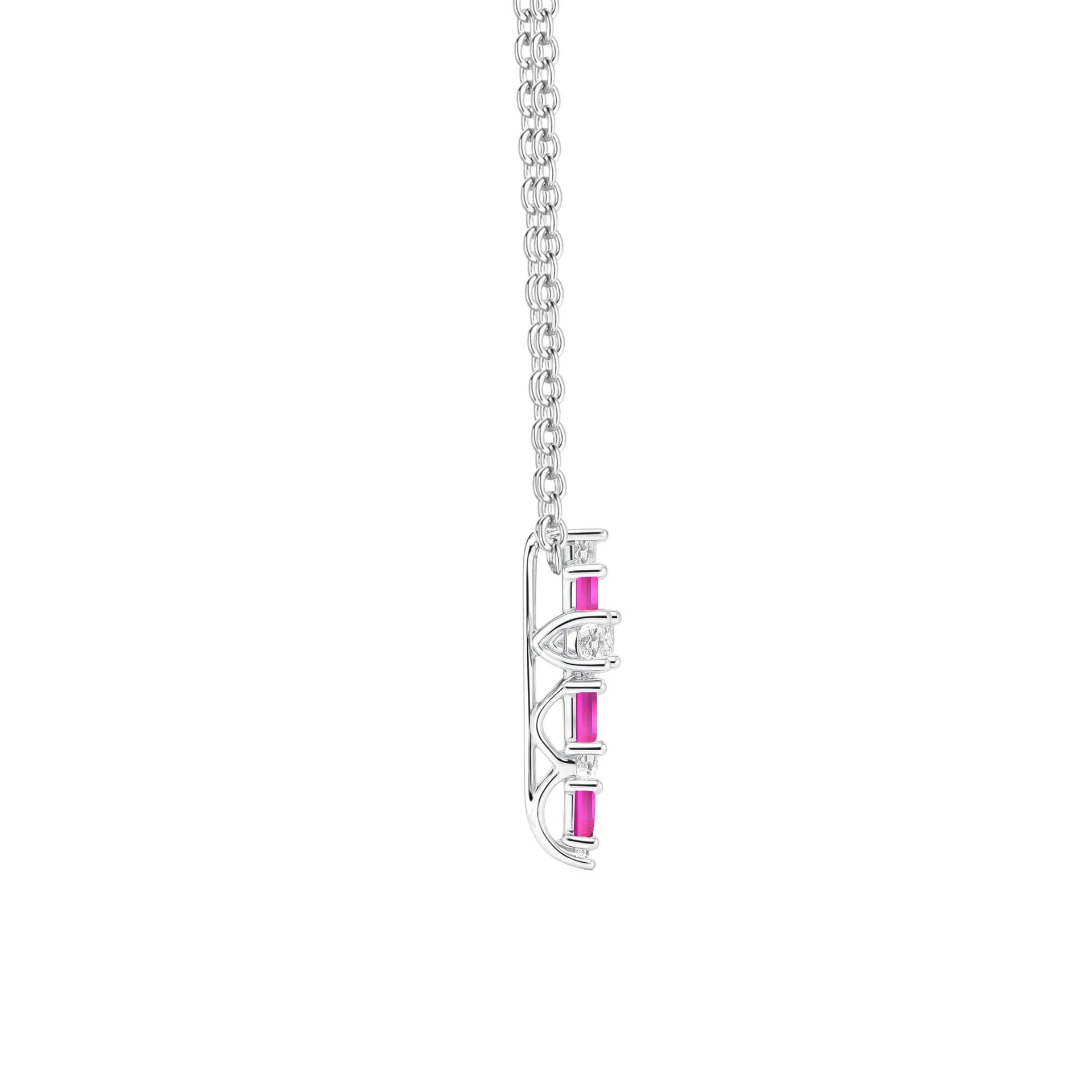 Lab-Created Ruby & Lab-Created White Sapphire Cross Pendant Necklace .925 Sterling Silver Size 18"