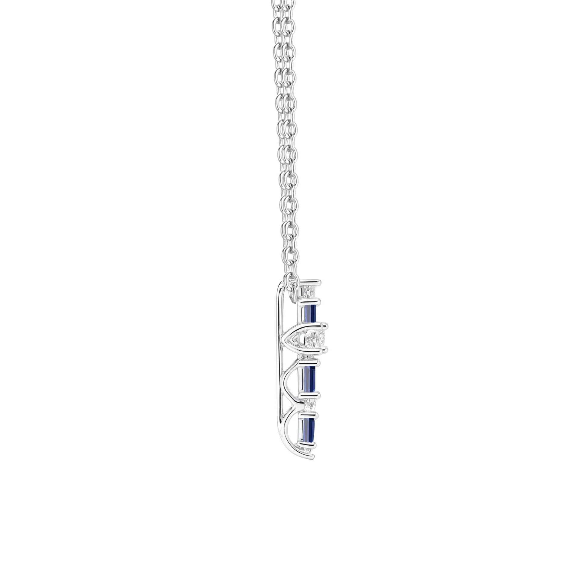Lab-Created Blue Sapphire & Lab-Created White Sapphire Cross Pendant Necklace .925 Sterling Silver Size 18"