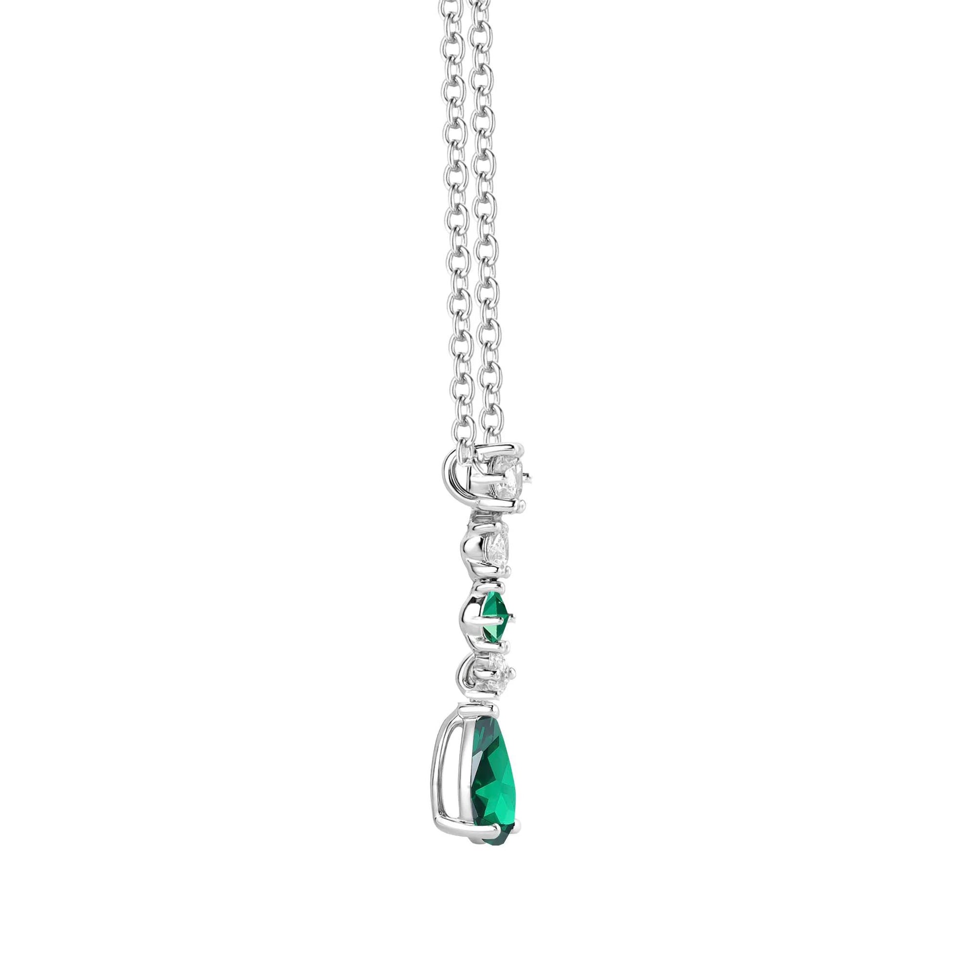 Lab-Created Emerald & Lab-Created White Sapphire Drop Pendant Necklace .925 Sterling Silver Size 18"