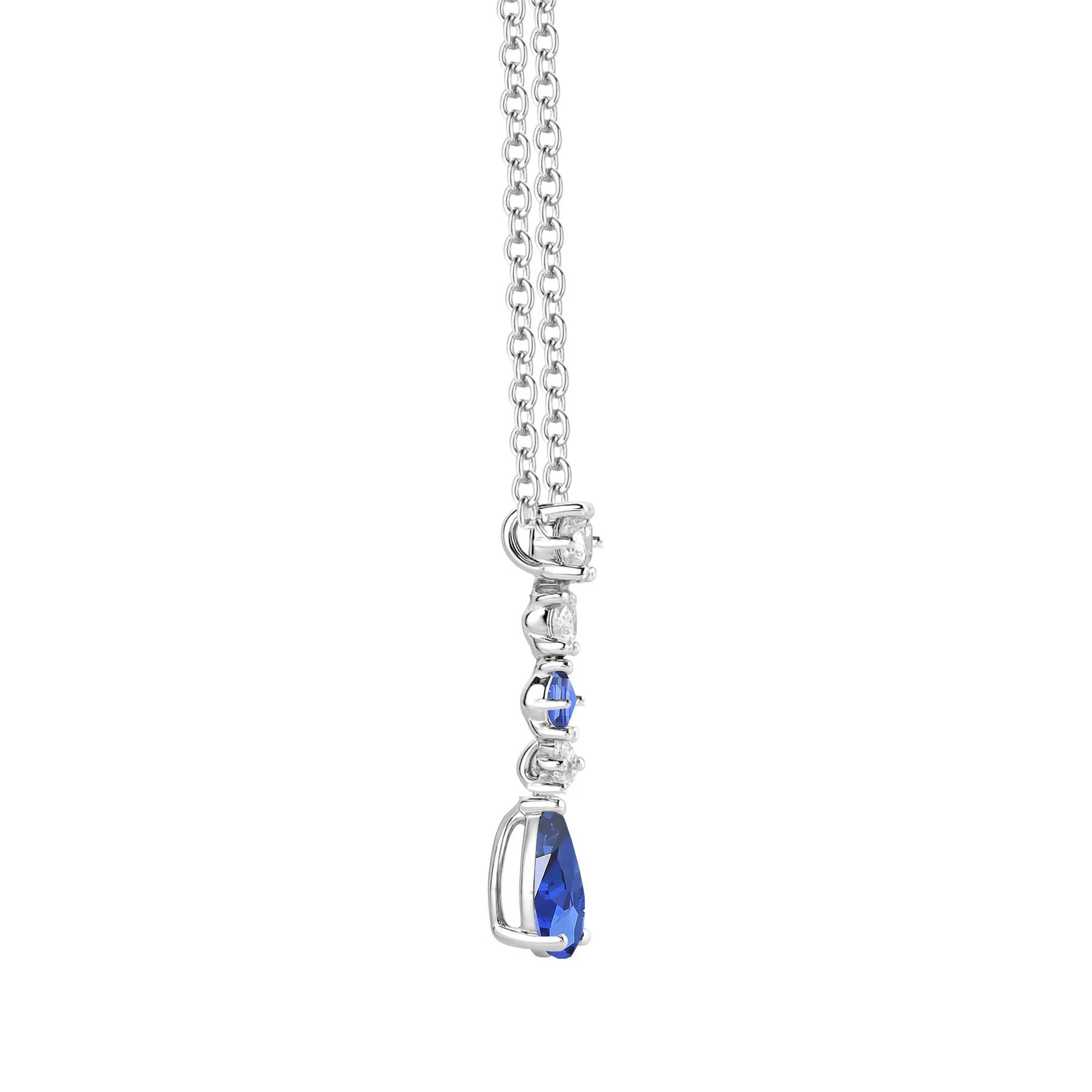 Lab-Created Blue Sapphire & Lab-Created White Sapphire Drop Pendant Necklace .925 Sterling Silver Size 18"