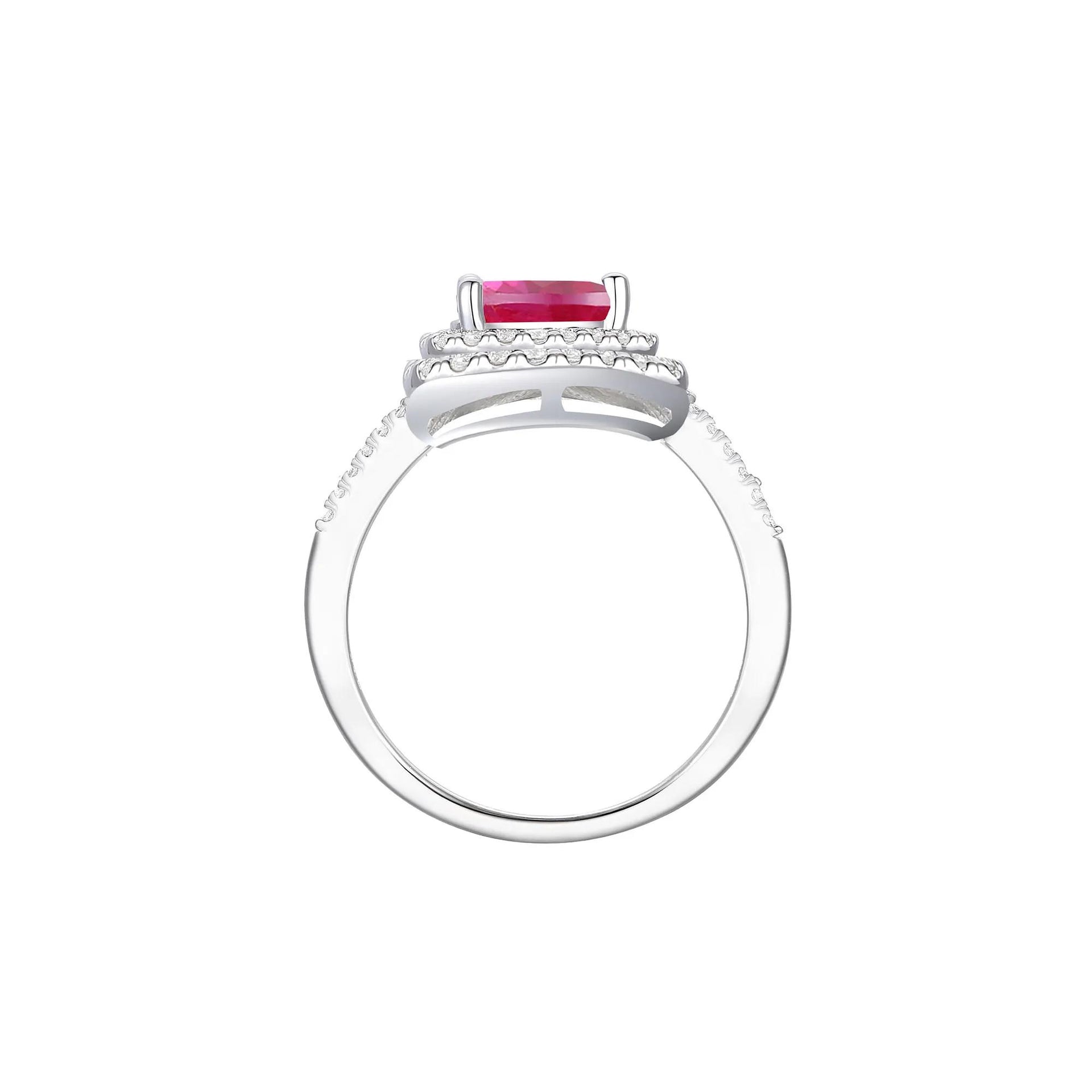 Lab-Created Ruby and Lab-Created White Sapphire Halo Ring .925 Sterling Silver Size 7.5 1mm