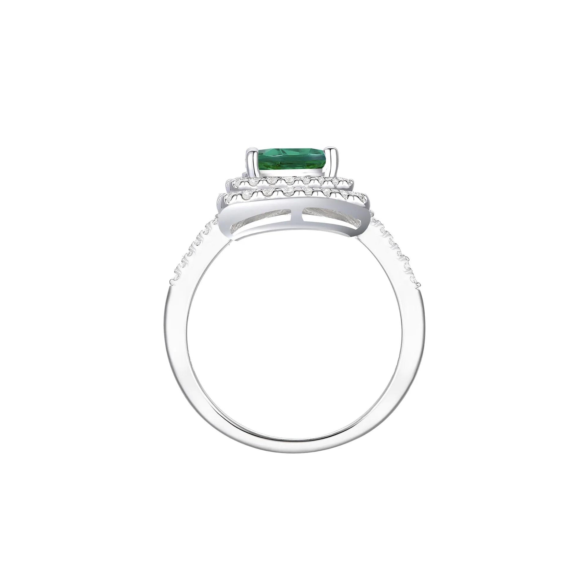 Lab-Created Emerald & Lab-Created White Sapphire Halo Ring .925 Sterling Silver Size 8 1mm