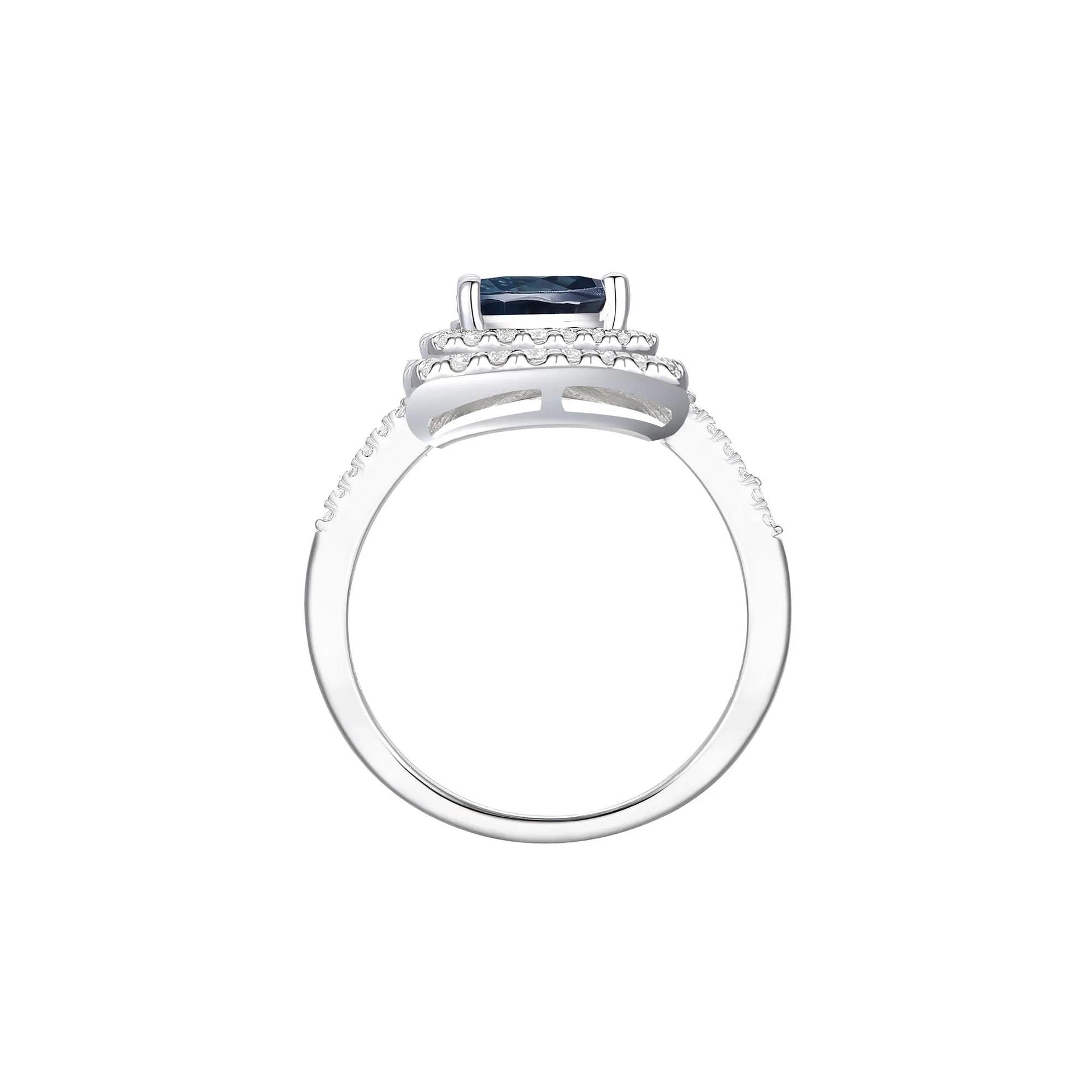 Lab-Created Gemstone & Lab-Created White Sapphire Halo Ring .925 Sterling Silver Size 7.5 1mm
