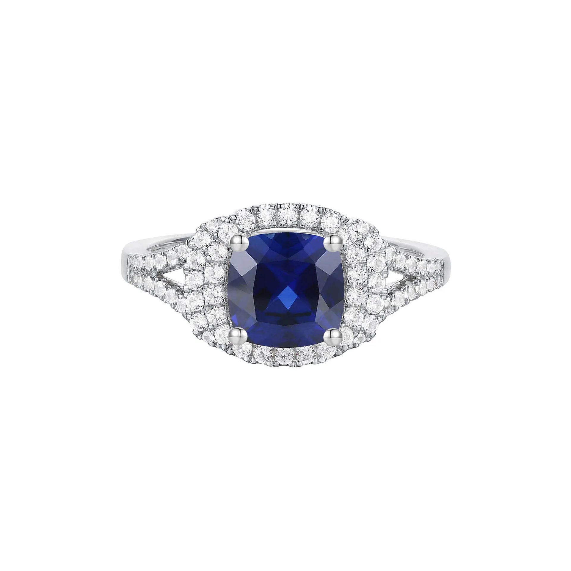 Lab-Created Gemstone & Lab-Created White Sapphire Halo Ring .925 Sterling Silver Size 7.5 1mm