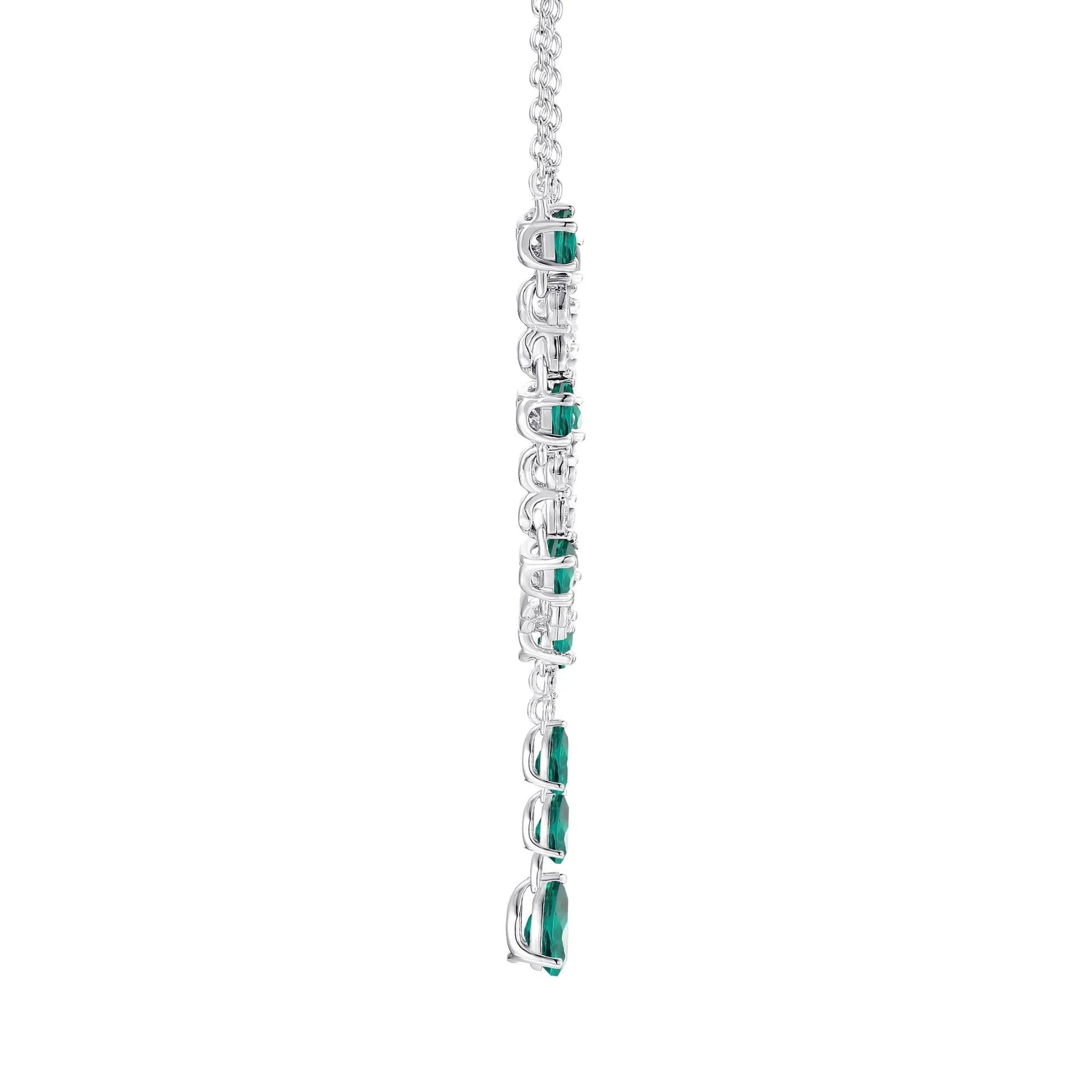 Lab-Created Emerald & Lab-Created White Sapphire Y-Neck Pendant Necklace .925 Sterling Silver Size 18"