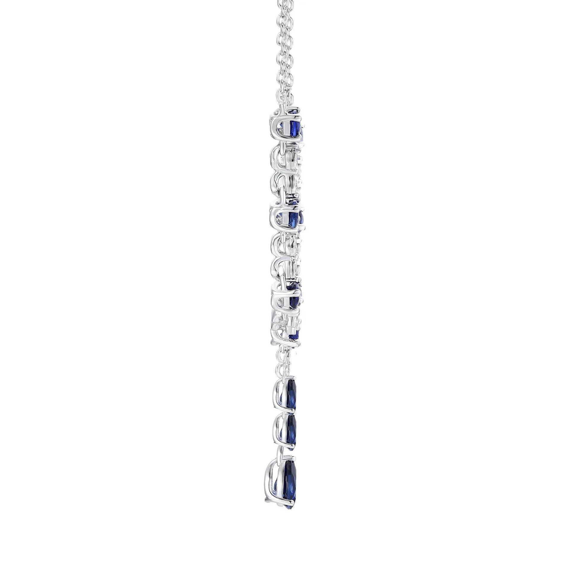 Lab-Created Blue Sapphire & Lab-Created White Sapphire Y-Neck Pendant Necklace .925 Sterling Silver Size 18"