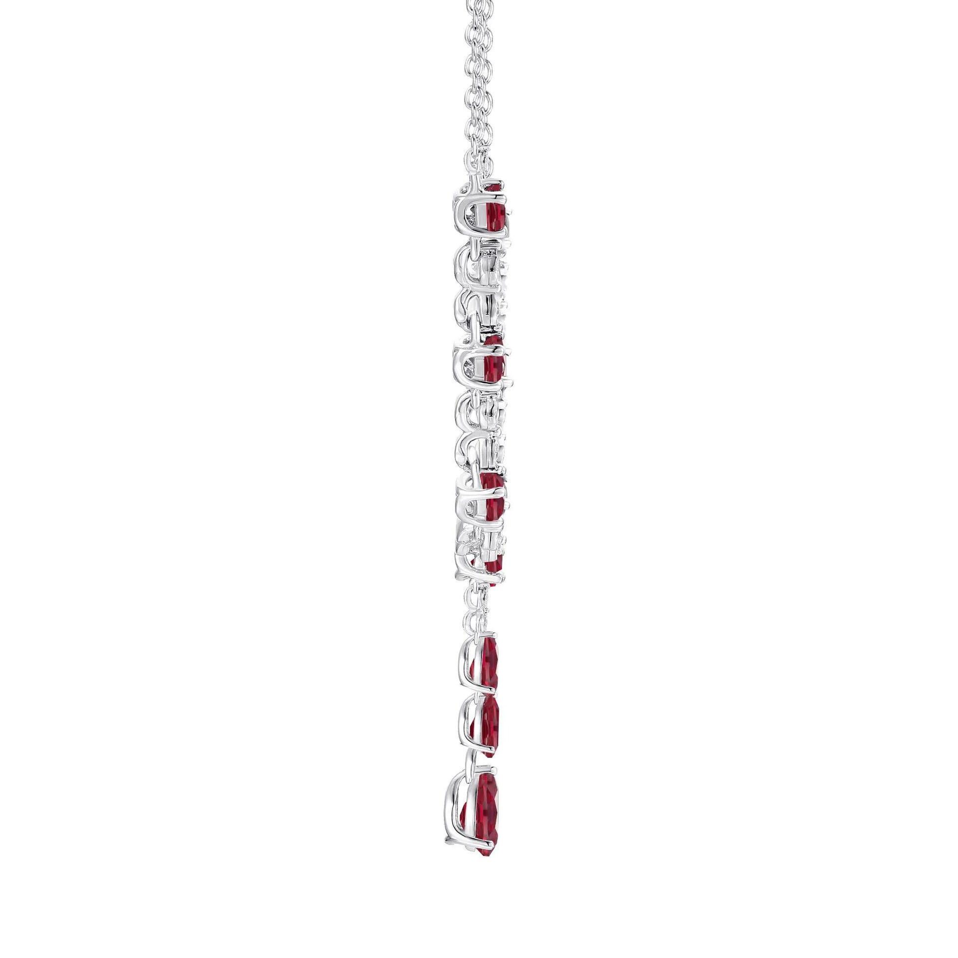 Lab-Created Ruby and Lab-Created White Sapphire Y-Necklace .925 Sterling Silver Size 18"