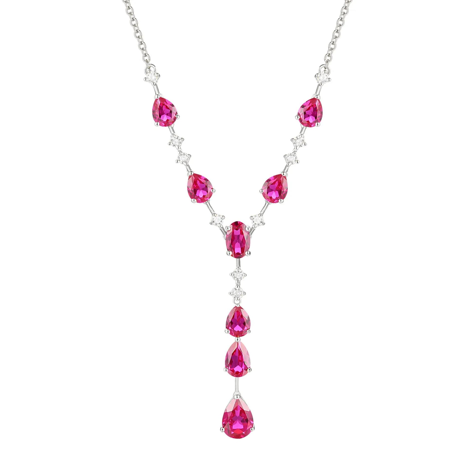 Lab-Created Ruby and Lab-Created White Sapphire Y-Necklace .925 Sterling Silver Size 18"