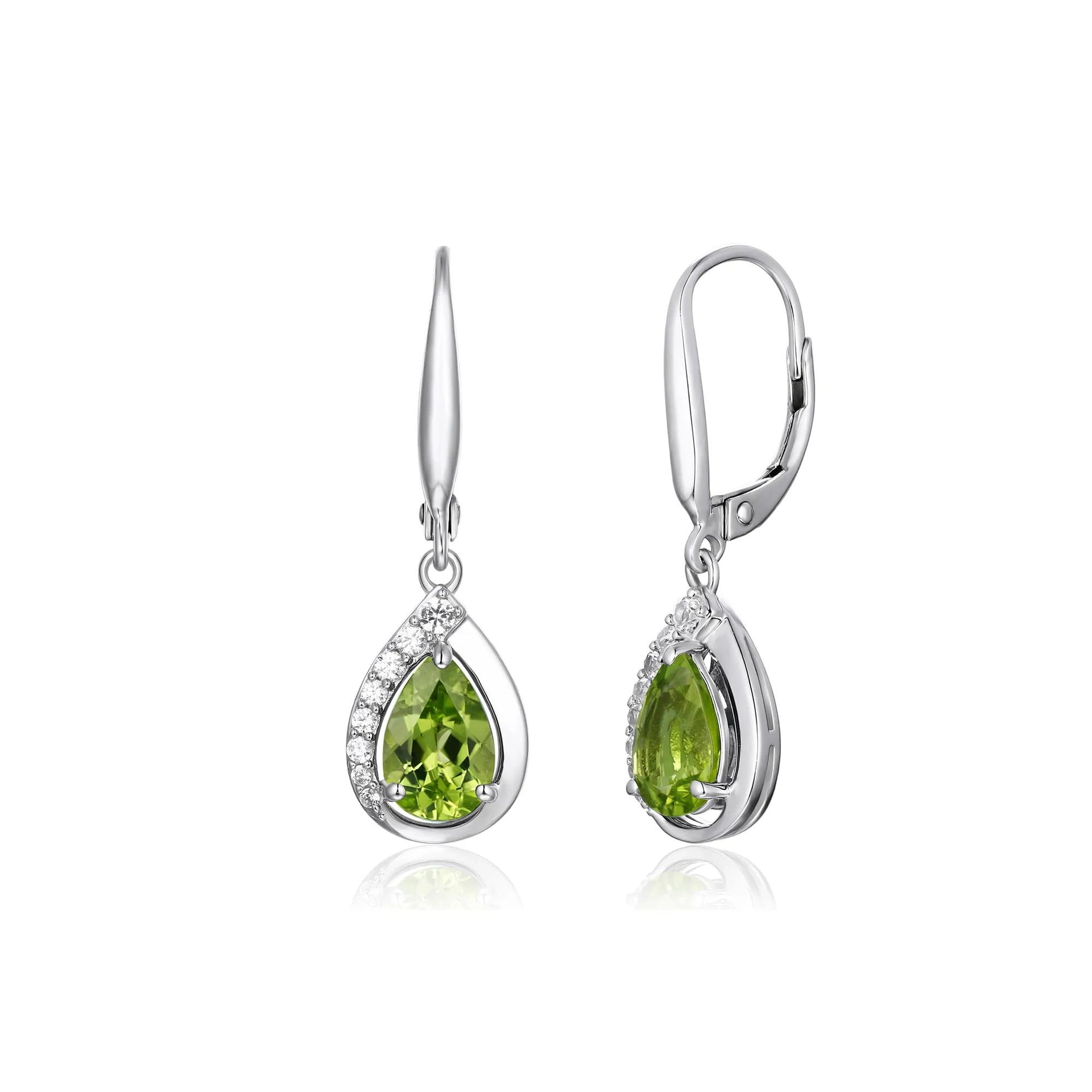 Peridot & Lab-Created White Sapphire Drop Earrings .925 Sterling Silver Size 31.00mm